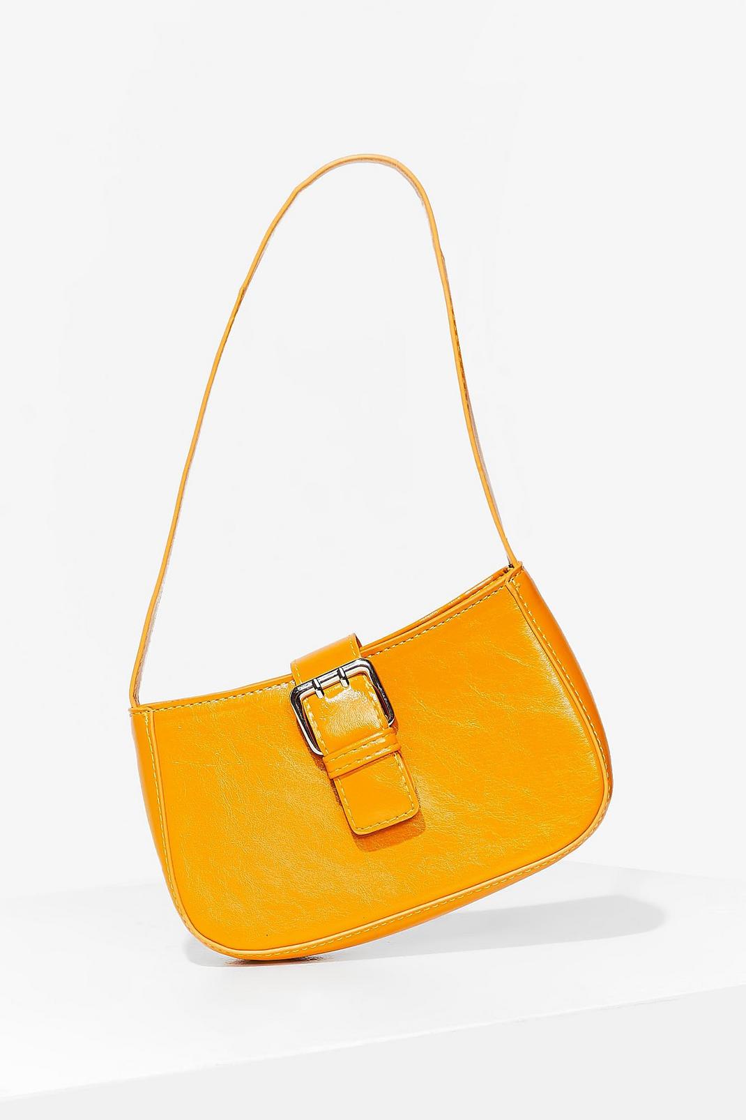 Orange Patent Faux Leather Buckle Shoulder Bag image number 1