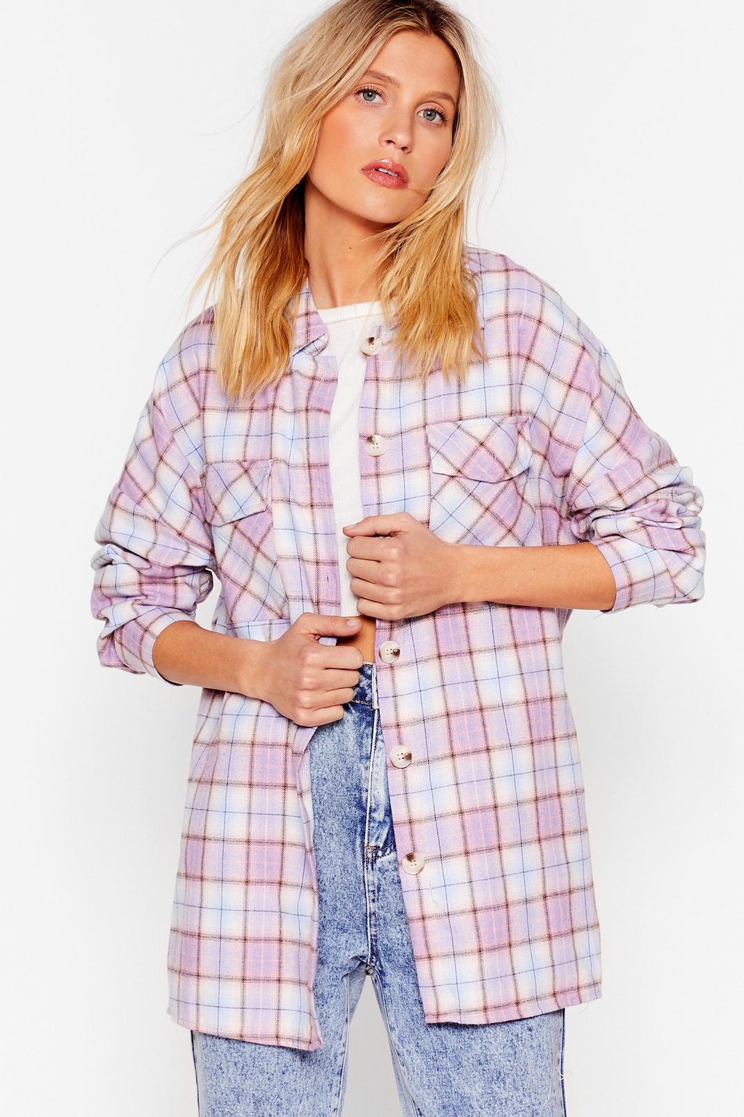 Pink Casual Oversized Check Shirt image number 1