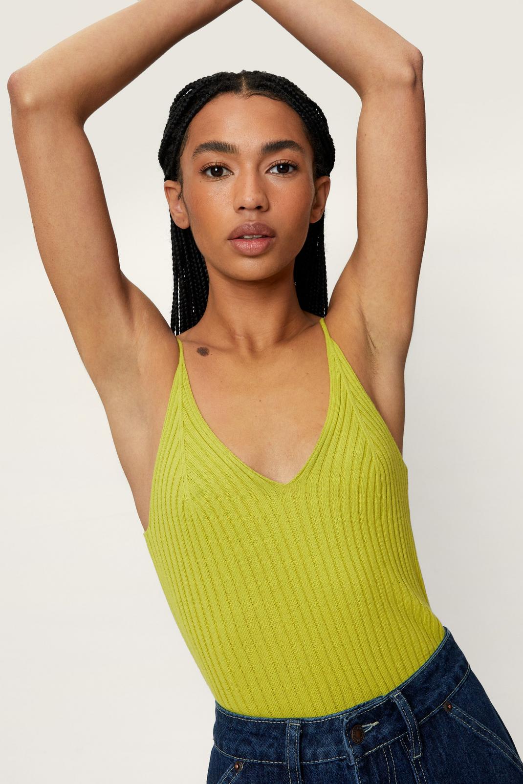 Lime Strappy Ribbed Knit Tank Top image number 1