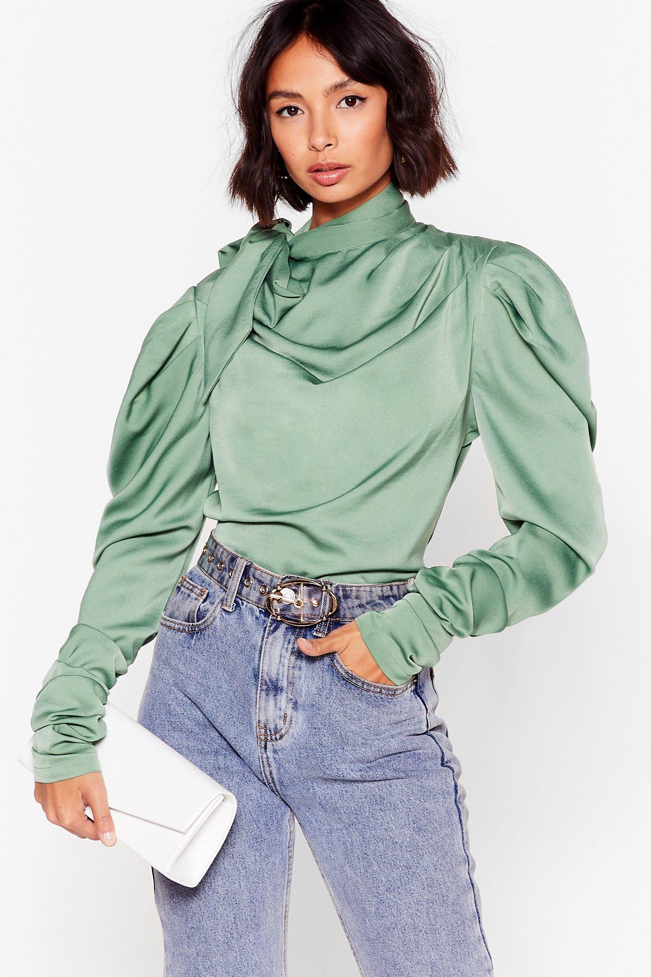 satin high neck blouse