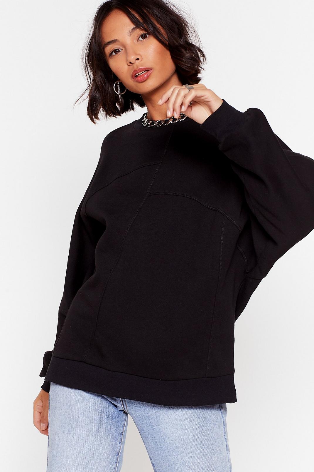 Black Hang in There Oversized Batwing Sweater image number 1