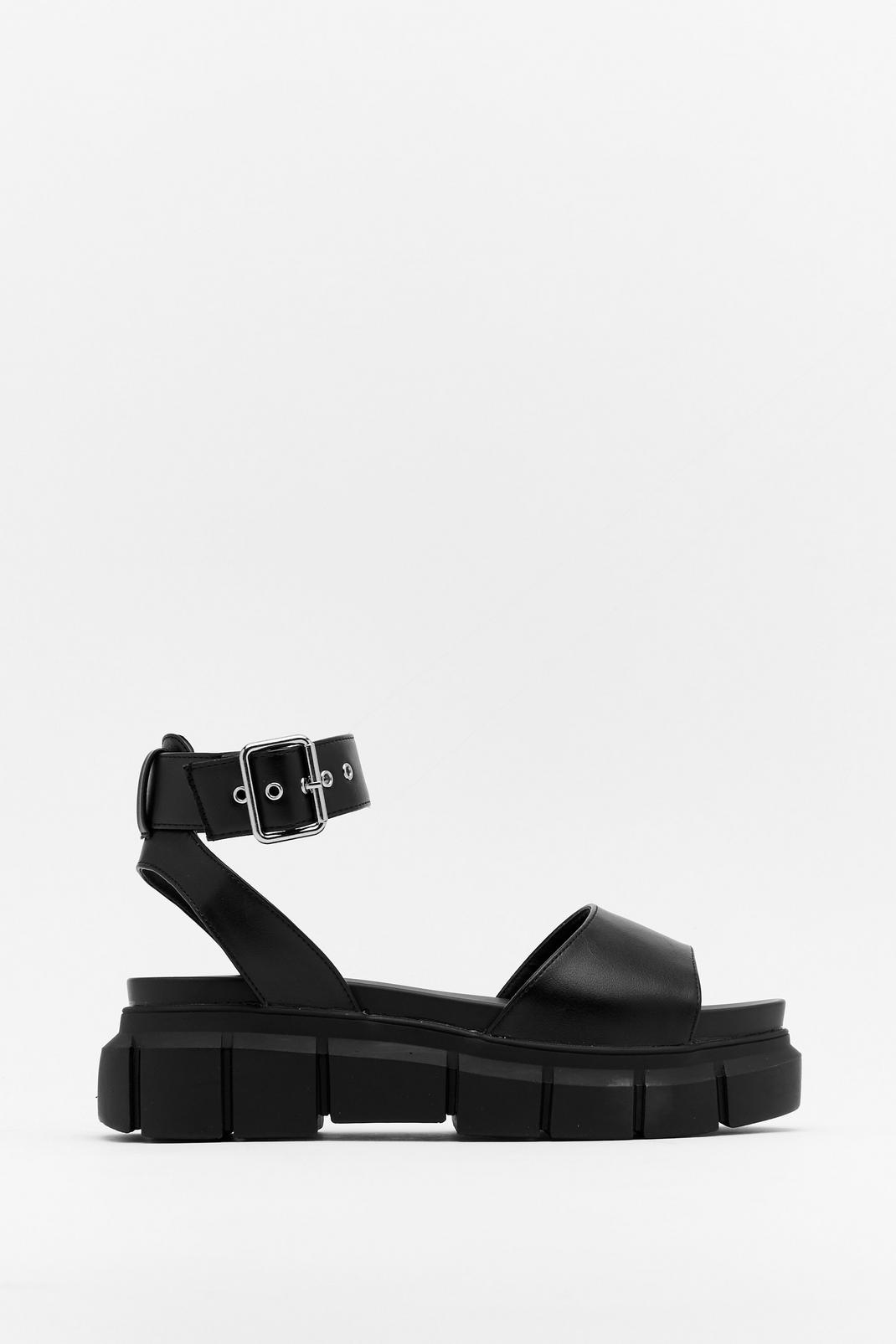 Black Faux Leather Platform Open Toe Sandals image number 1