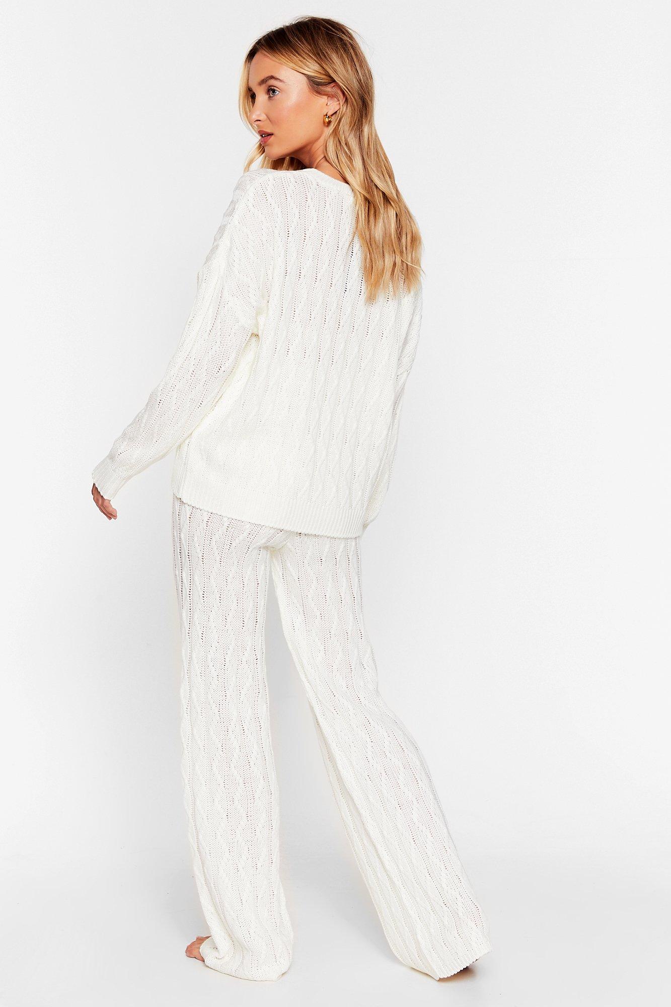 Nasty Gal Womens Cable Knit Sweater and Sweatpants Loungewear Set