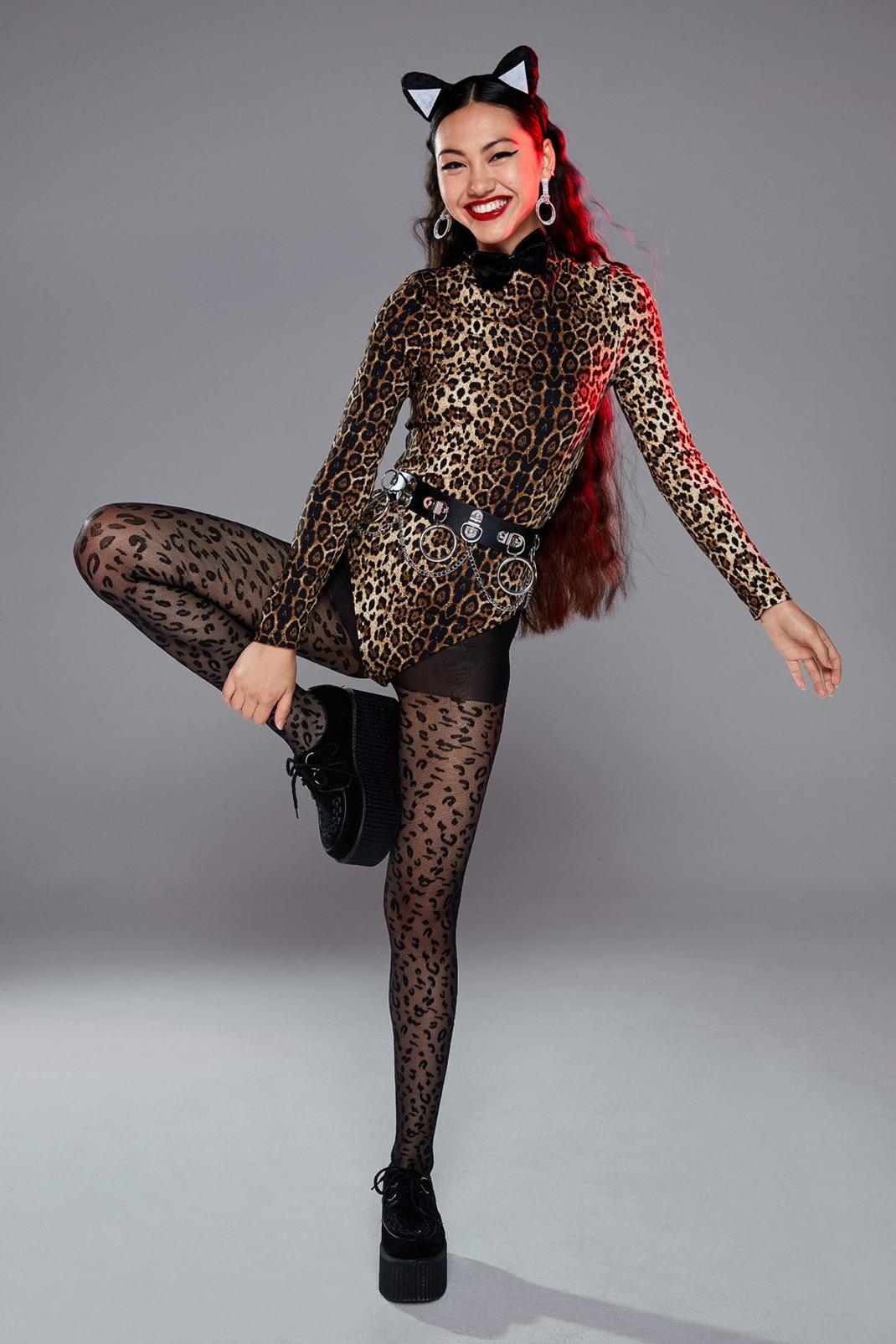 Black Fierce on the Outside Leopard Tights image number 1