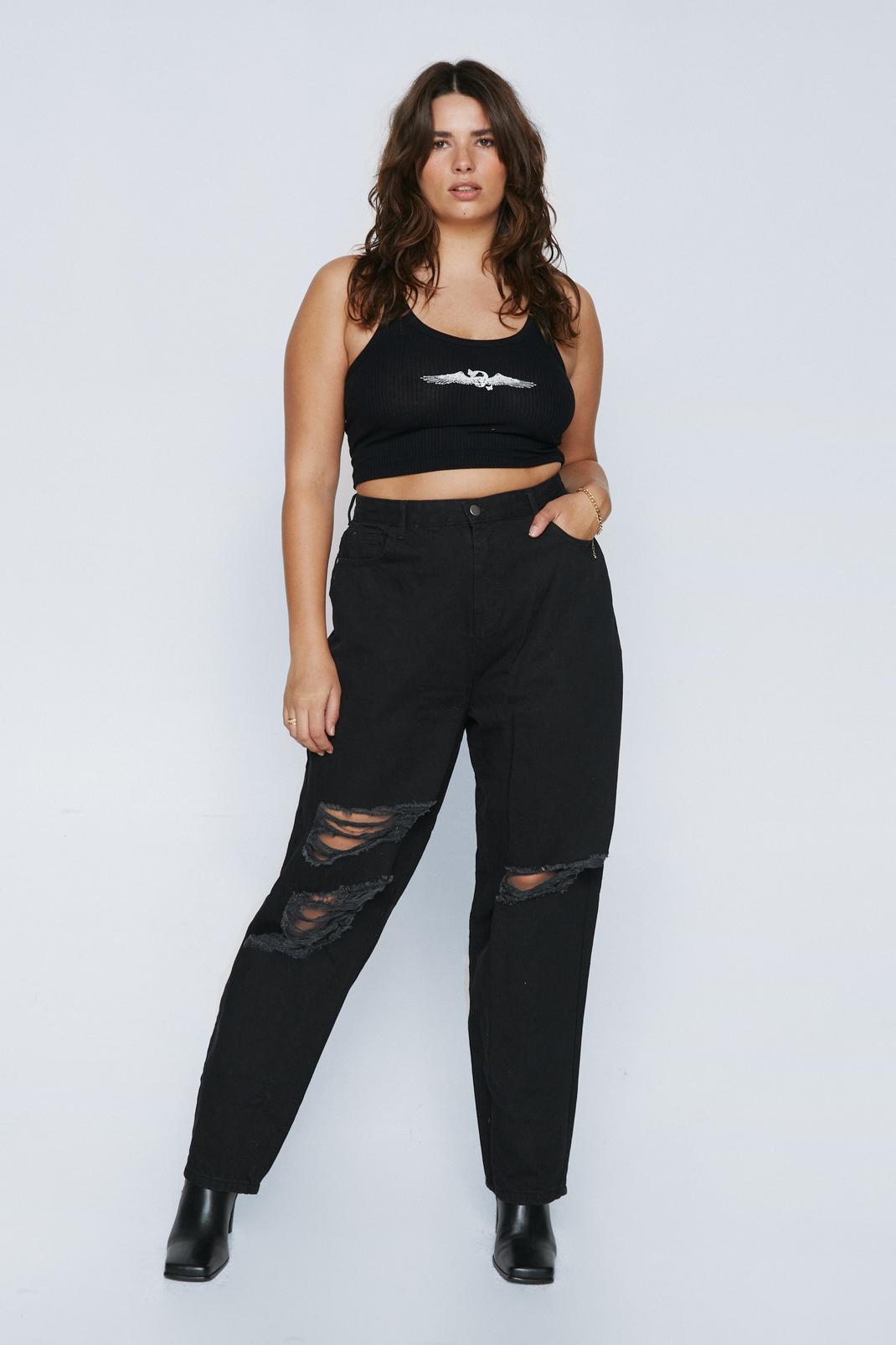 Washed black Plus Size Distressed Straight Leg Jeans image number 1