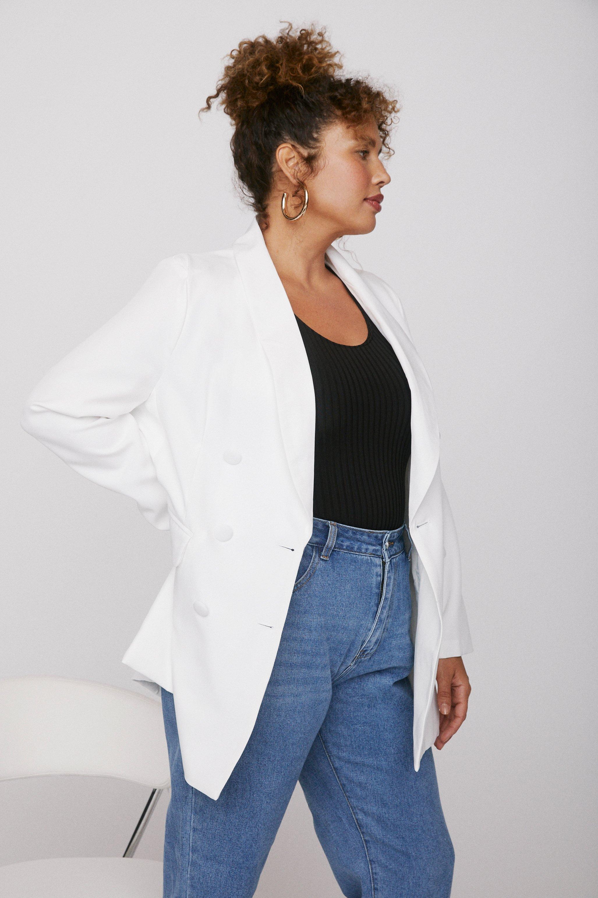 white plus size blazer