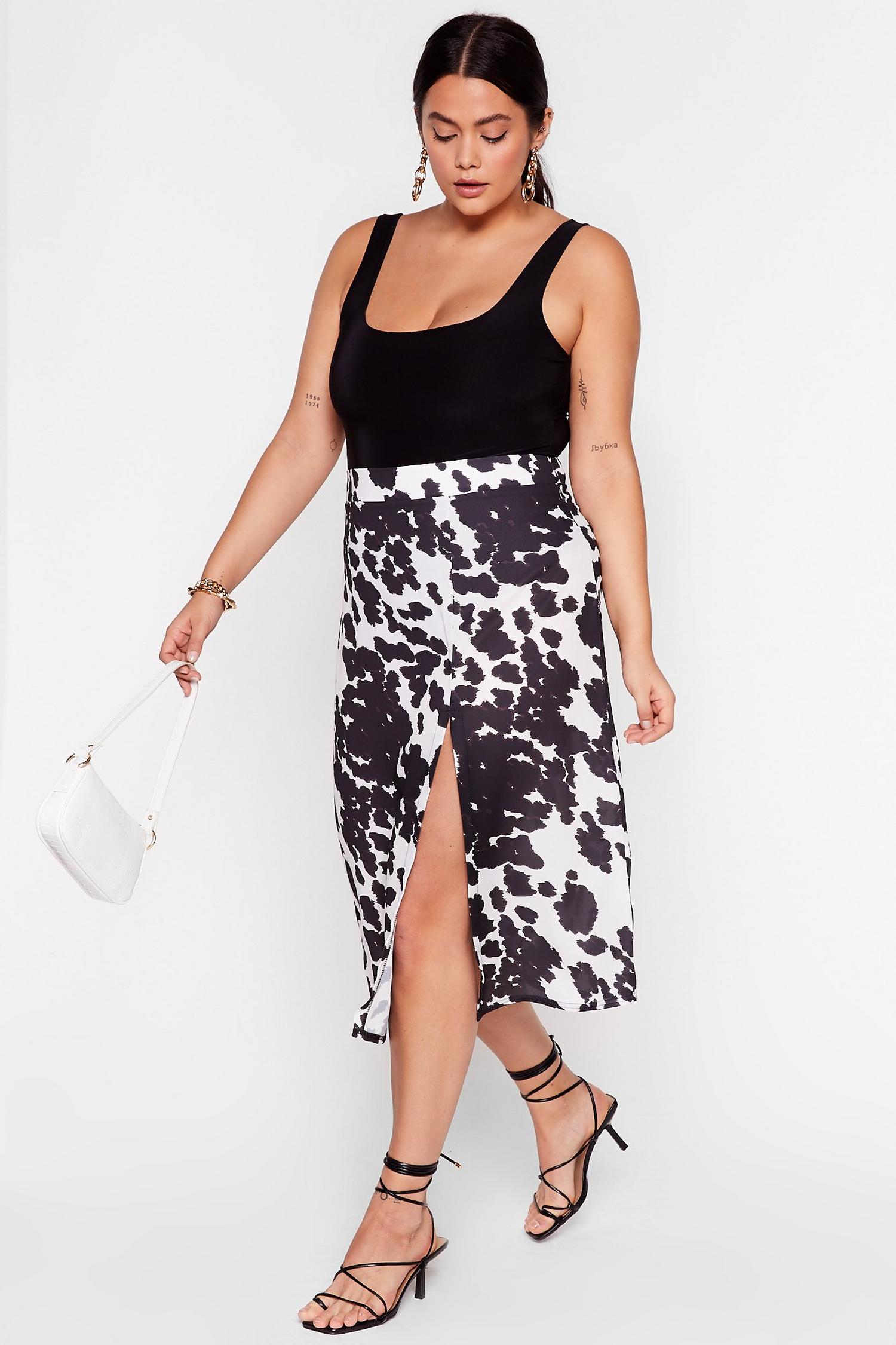 cow print skirt midi