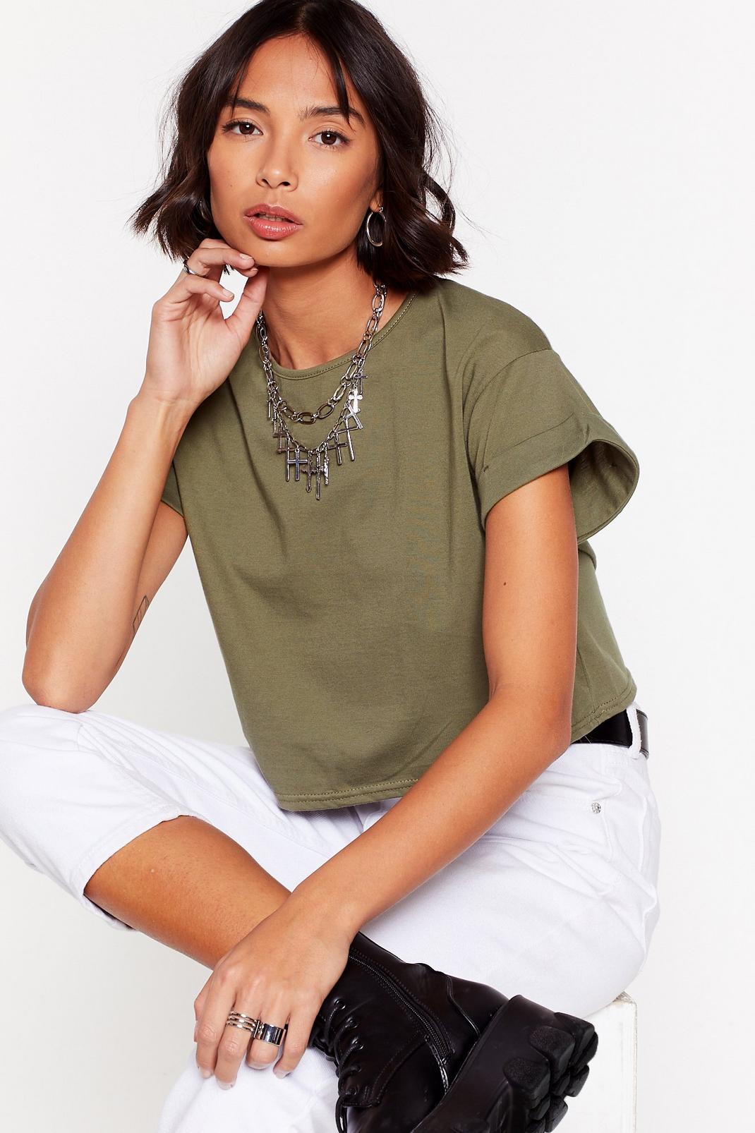 Khaki Let the Good Times Roll Cropped Tee image number 1