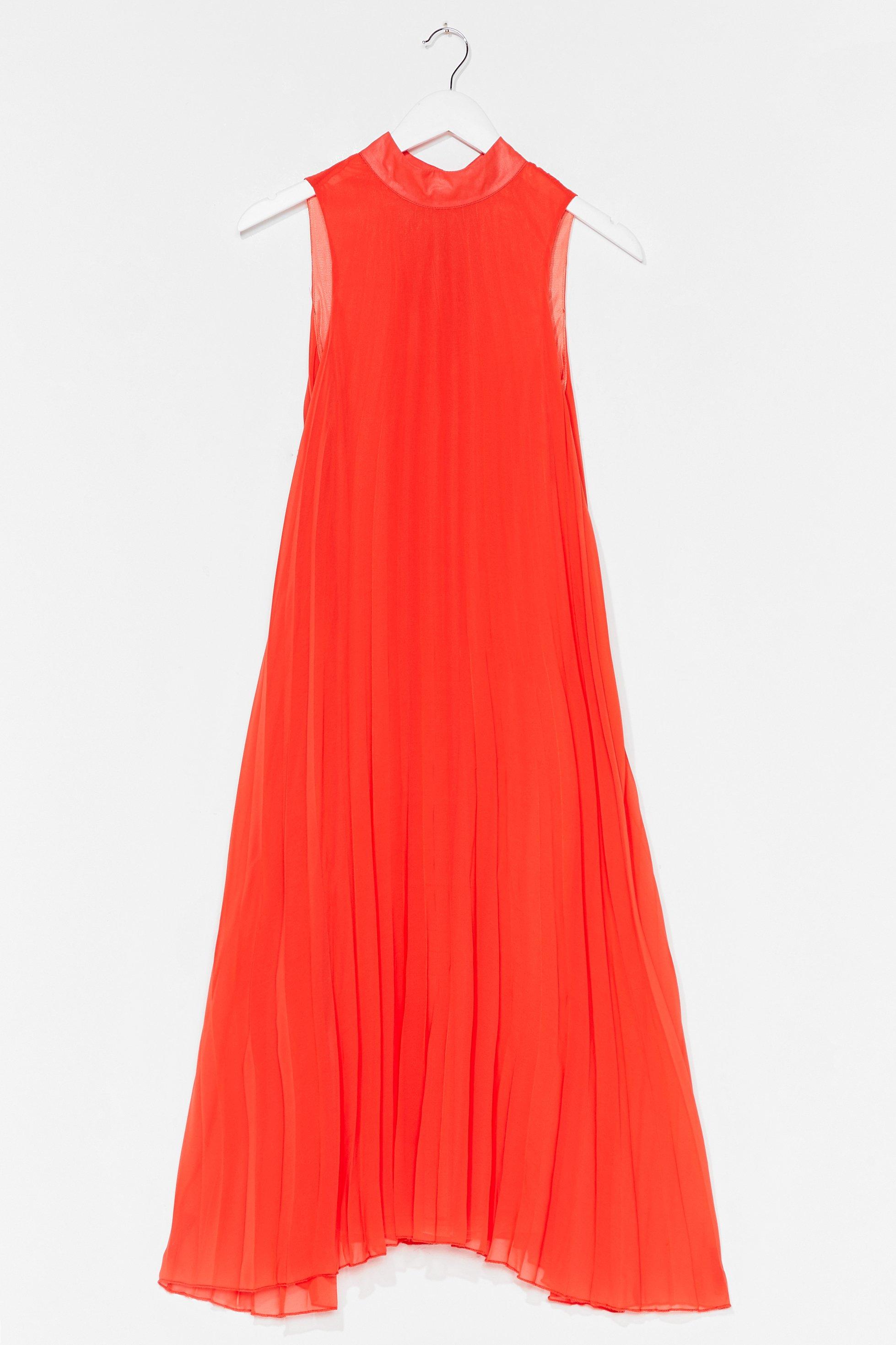 pleated orange dress