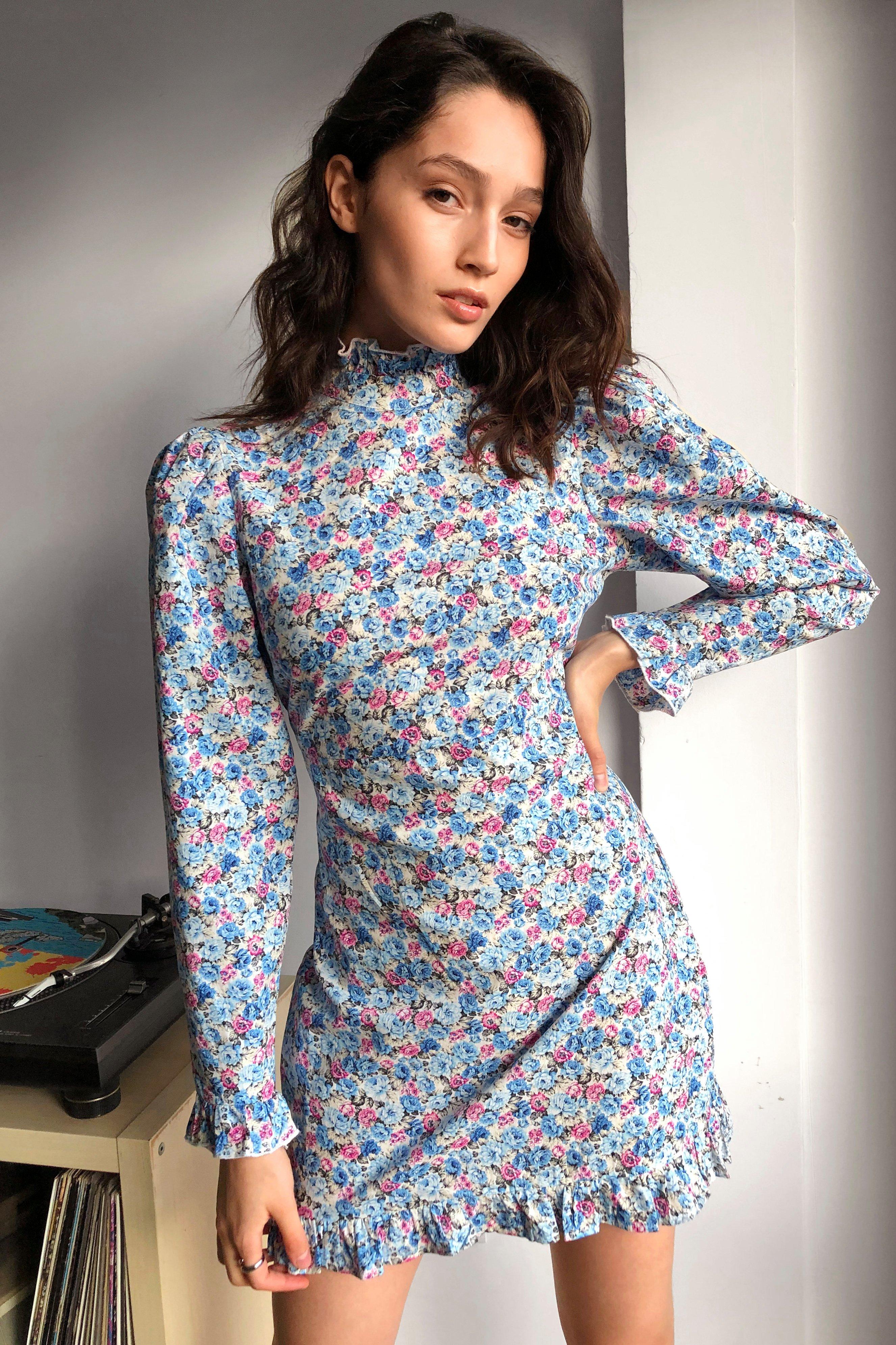floral puff sleeve mini dress
