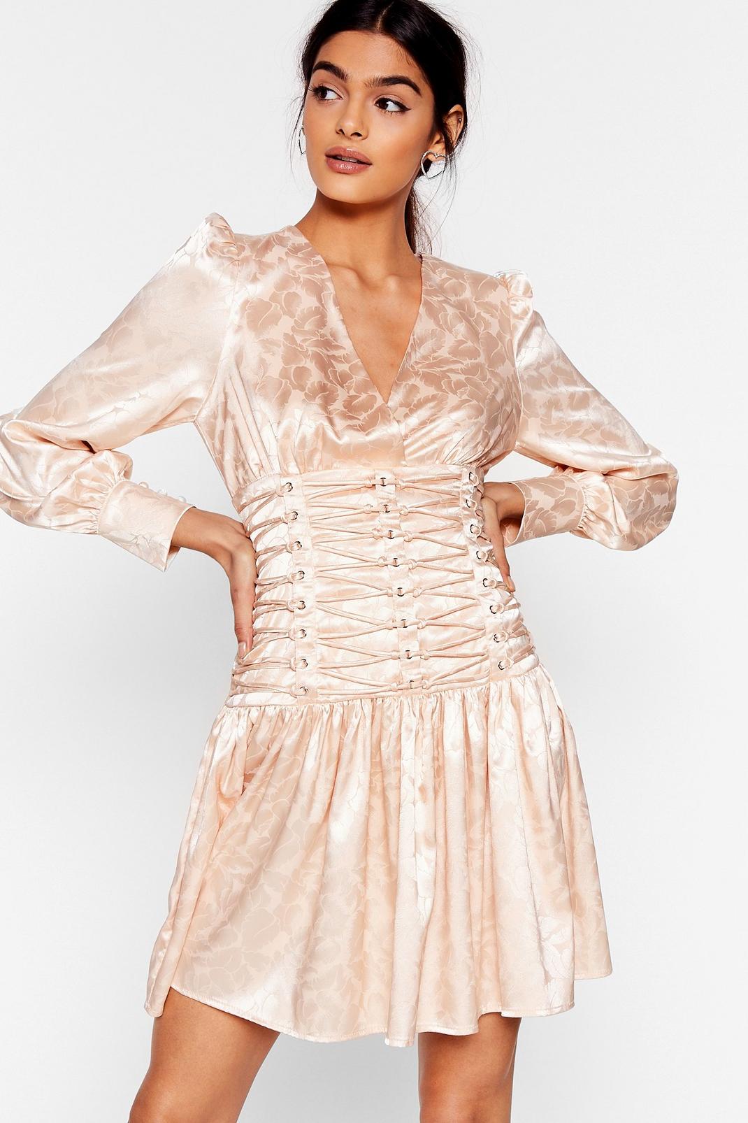 Robe en jacquard inspiration corset, Cream image number 1