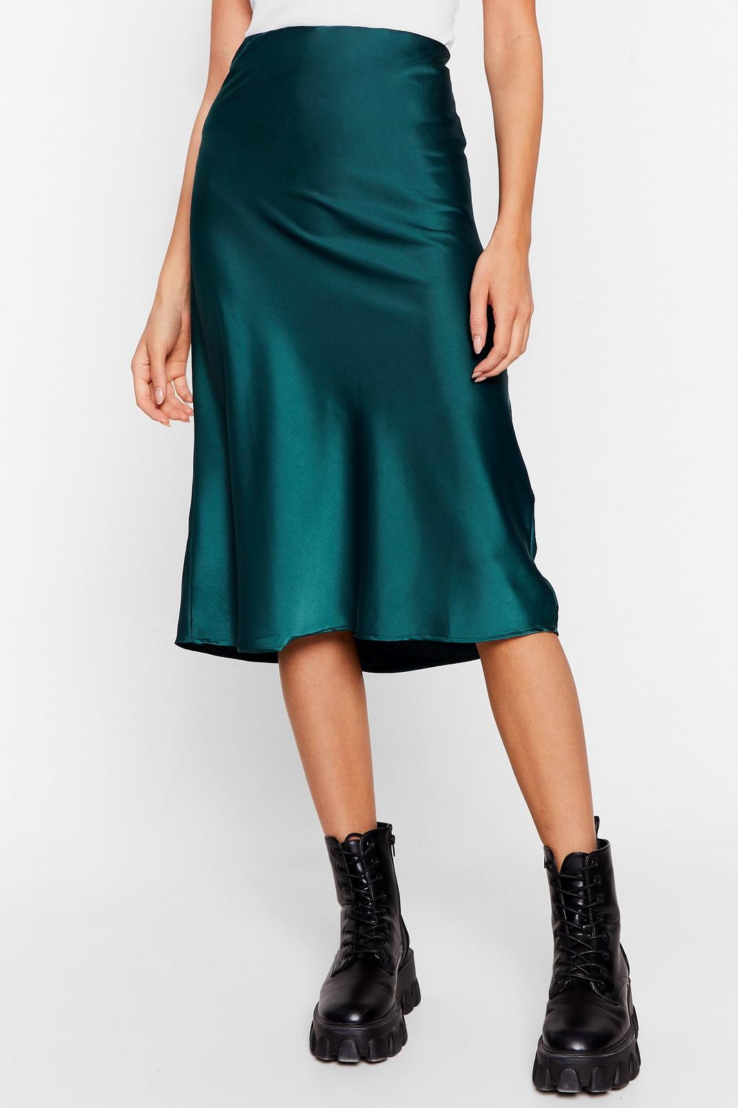 Emerald Silky Satin Midi Skirt image number 1