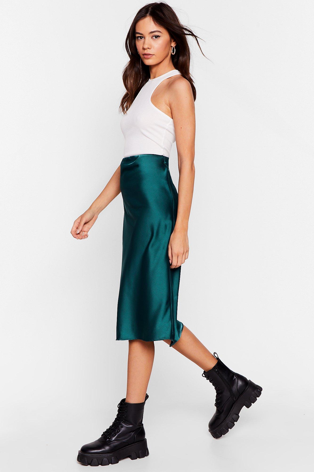 Slipped and Fell Satin Midi Skirt