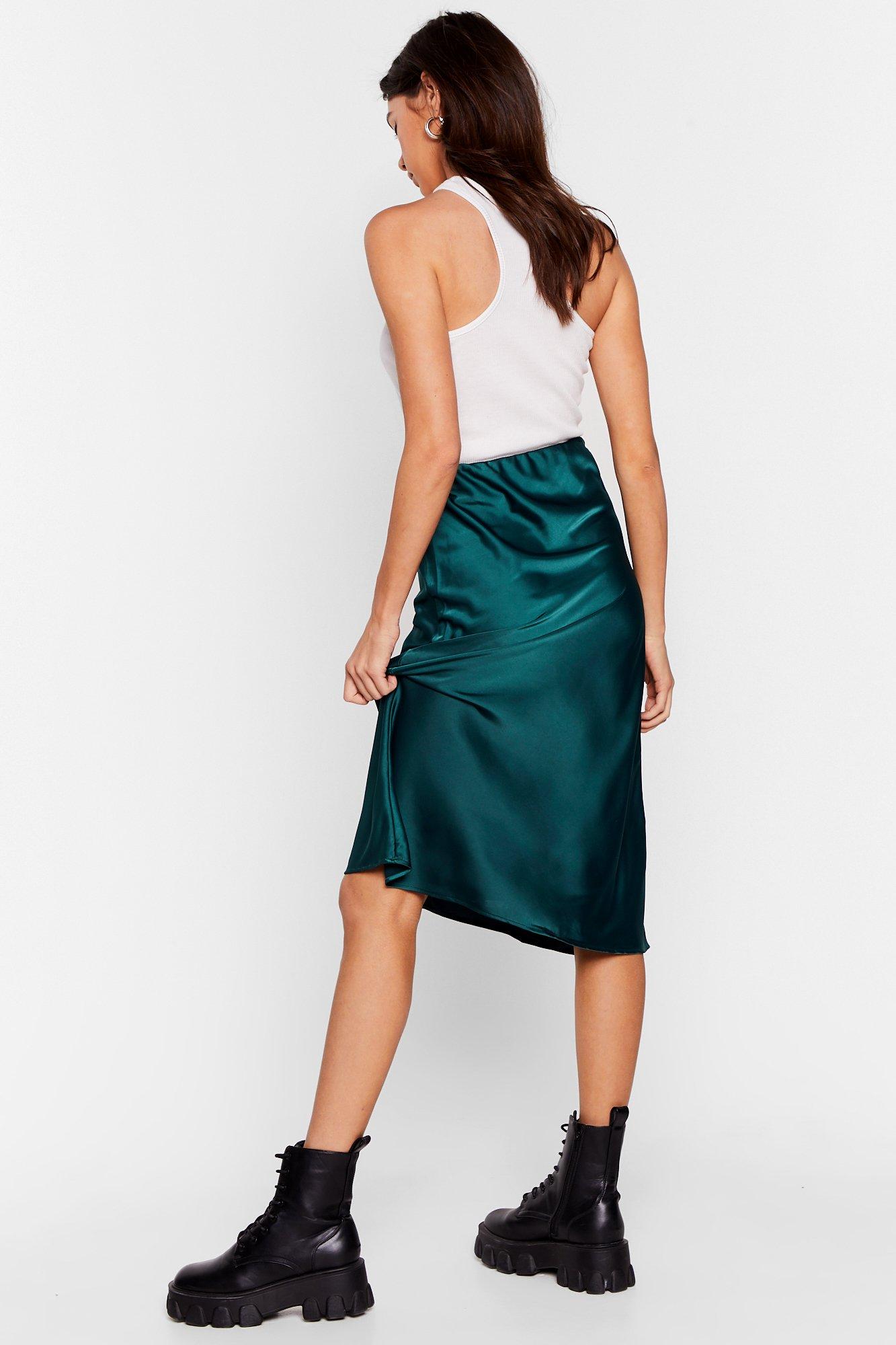 Slipped and Fell Satin Midi Skirt