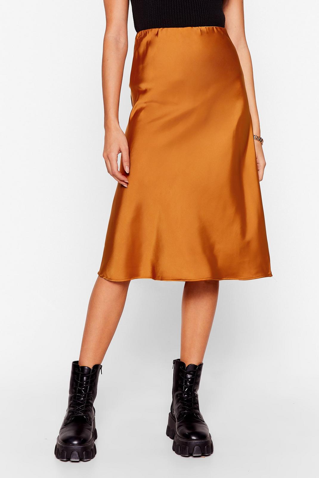 Toffee Slipped and Fell Satin Midi Skirt image number 1