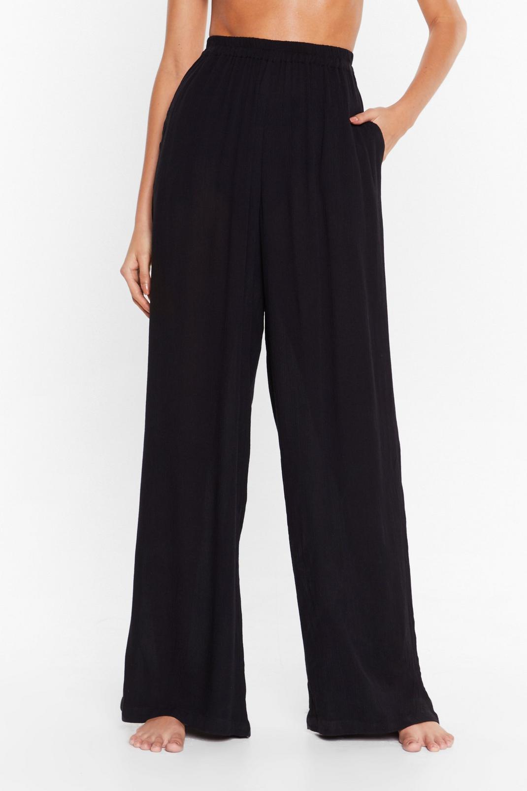 105 Crinkle High Waisted High Leg Cover Up Trousers image number 2