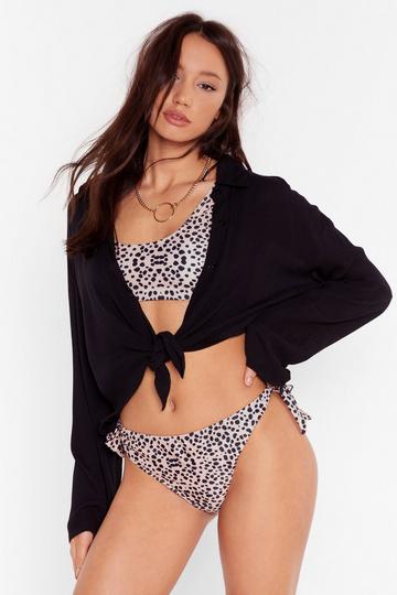 Black Crinkle Cropped Tie Cover Up Shirt