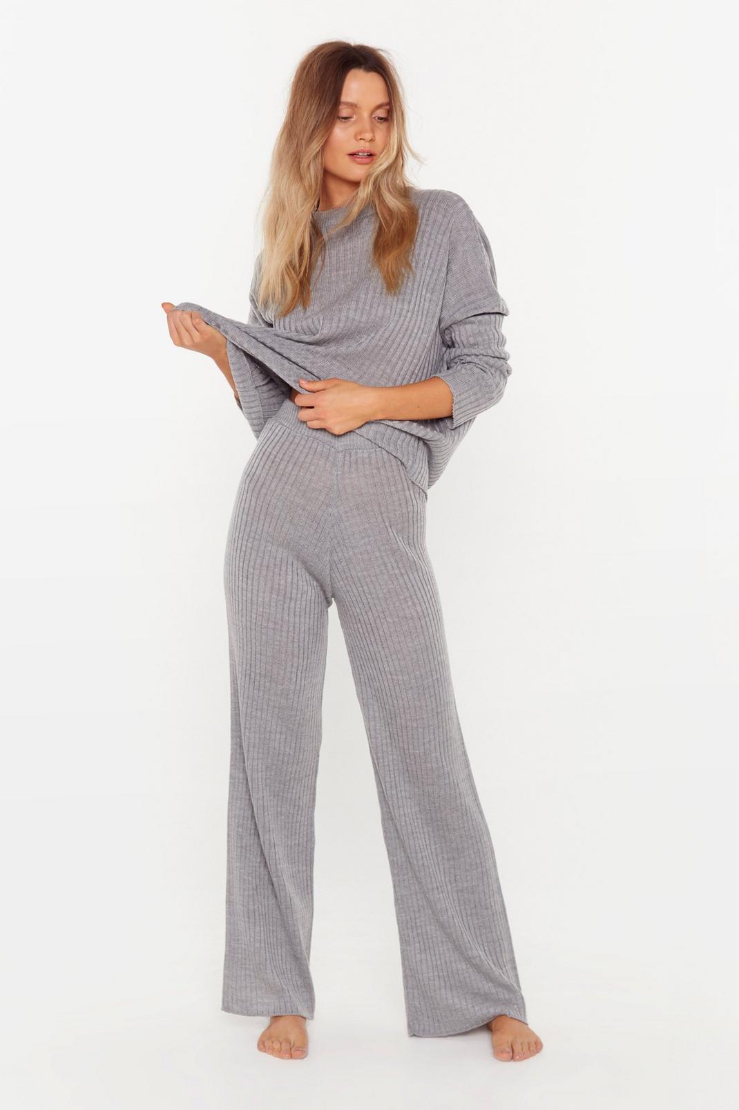 Grey Take Knit Off Jumper and Trousers Lounge Set image number 1