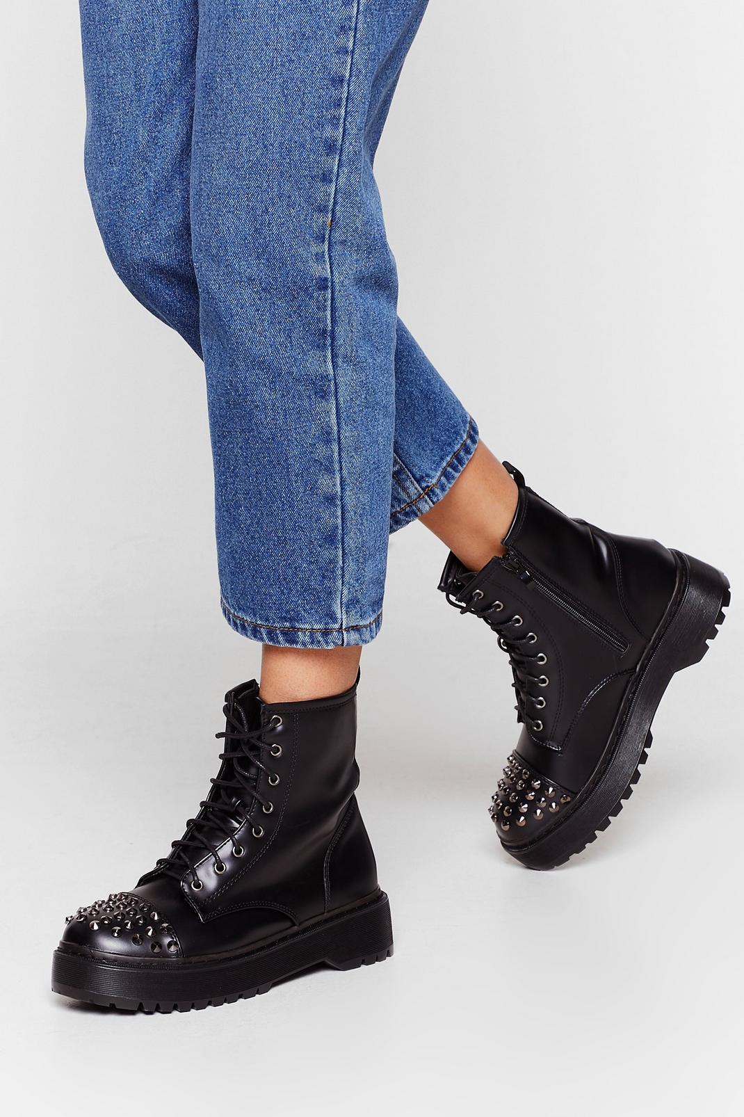 We Stud Like Faux Leather Biker Boots image number 1