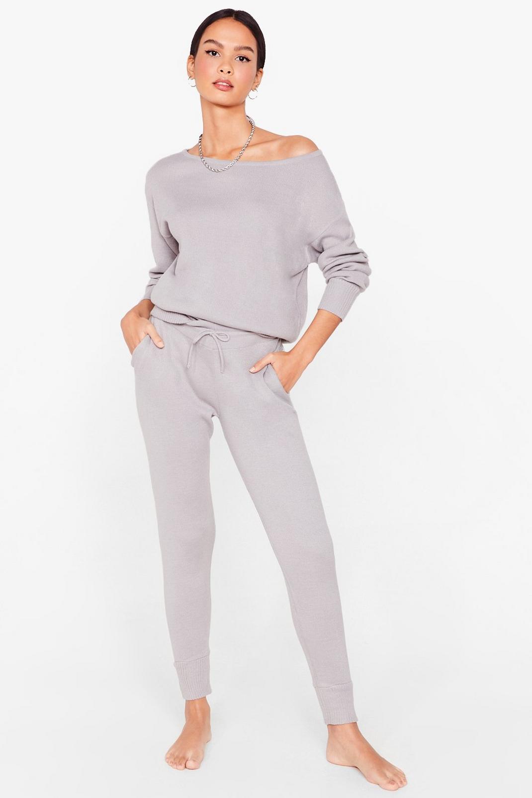 Grey Fitted Knit Jumper and Tracksuit Pants Set image number 1