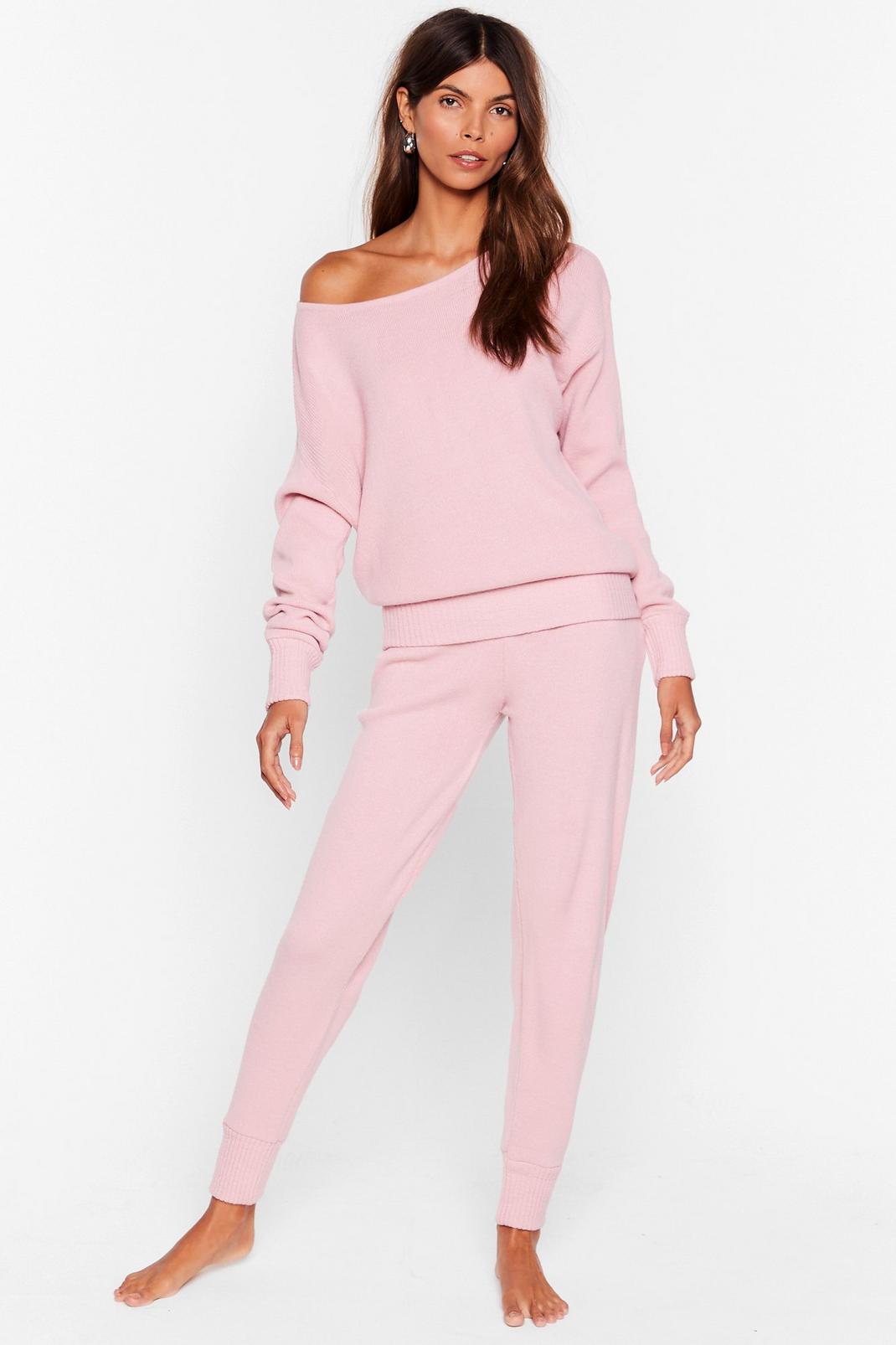 Pink Fitted Knit Jumper and Tracksuit Pants Set image number 1