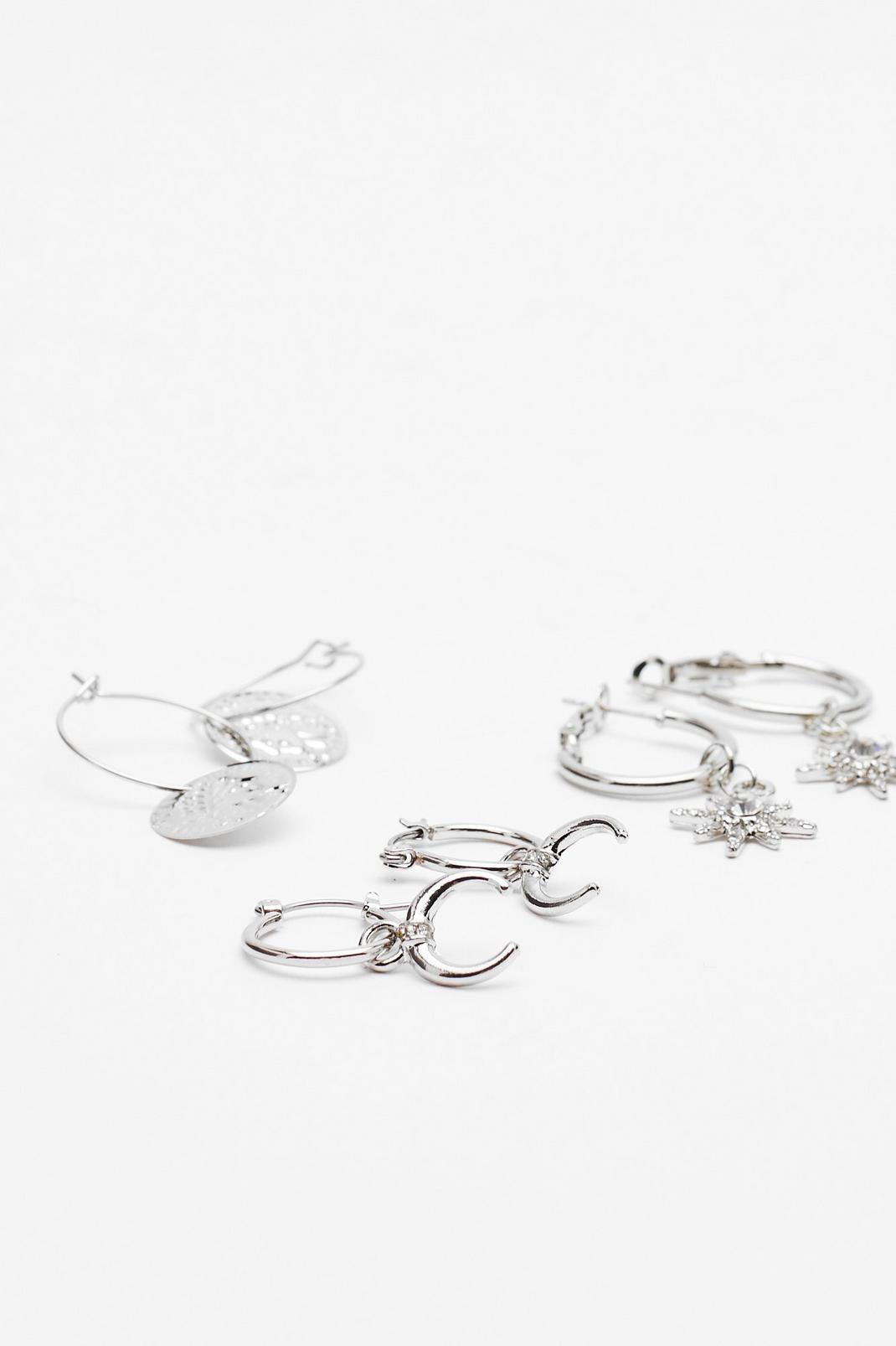 Lots de 3 boucles d'oreilles à pendants porte-bonheur, Silver image number 1