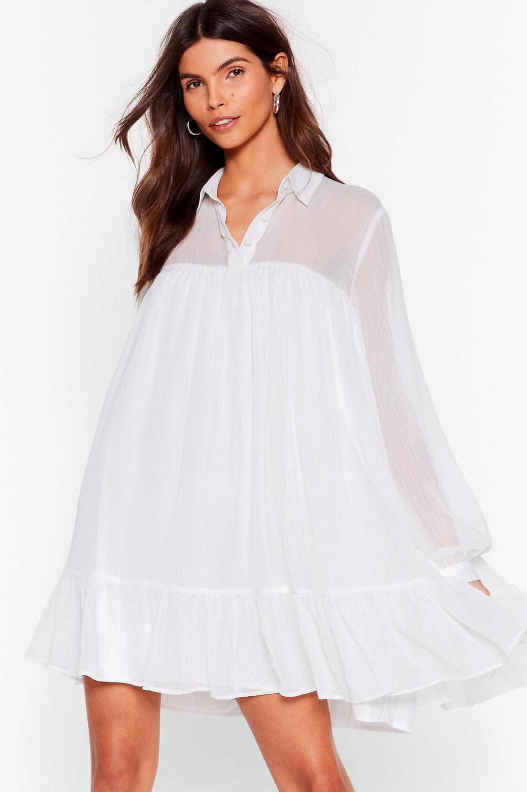 White Sheer Chiffon Smock Mini Dress image number 1