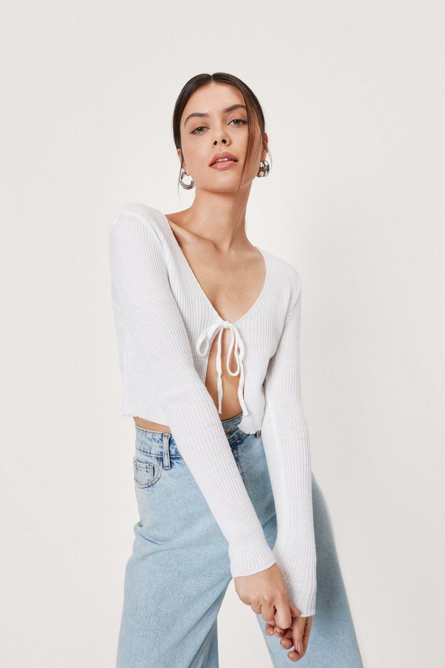Tie Front Ribbed Cropped Cardigan