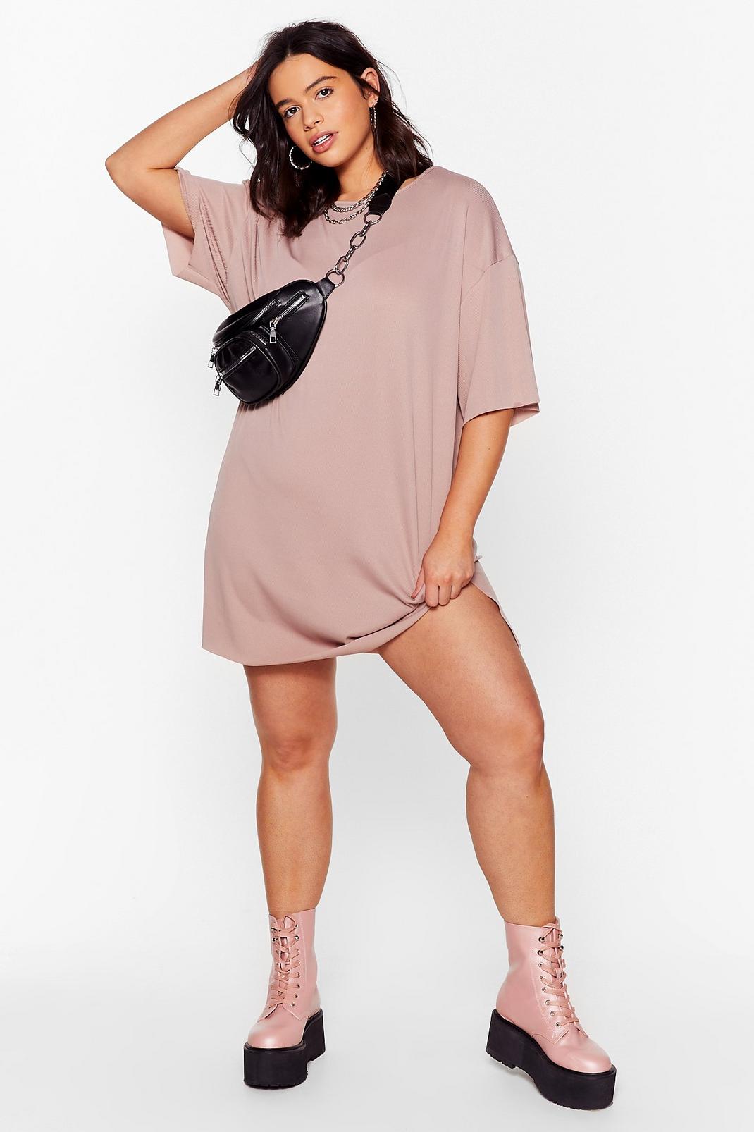 Pink Plus Size Ribbed T-Shirt Dress image number 1