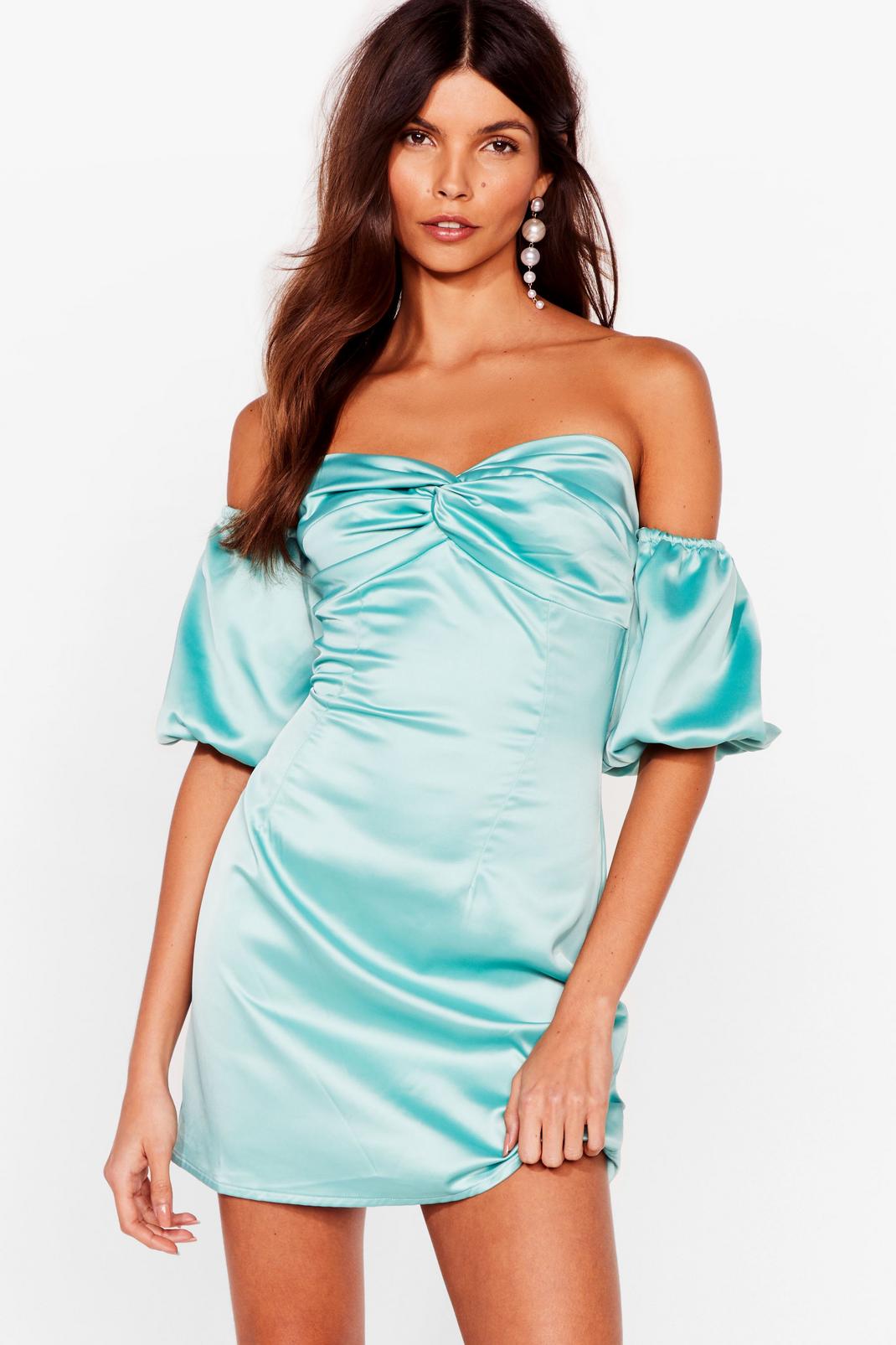Duck egg Satin Sheets Puff Sleeve Mini Dress image number 1