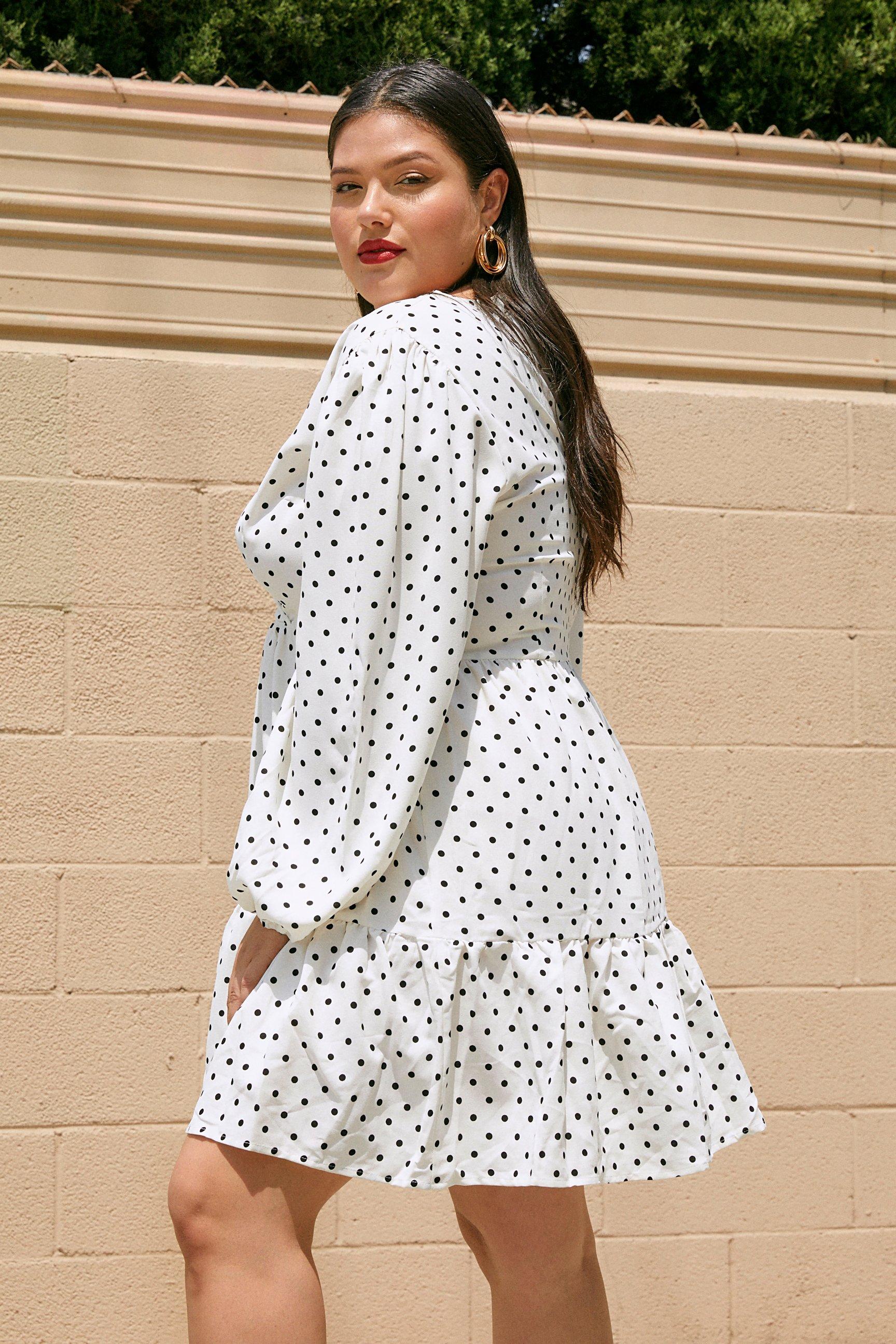 White polka dot smock dress sale