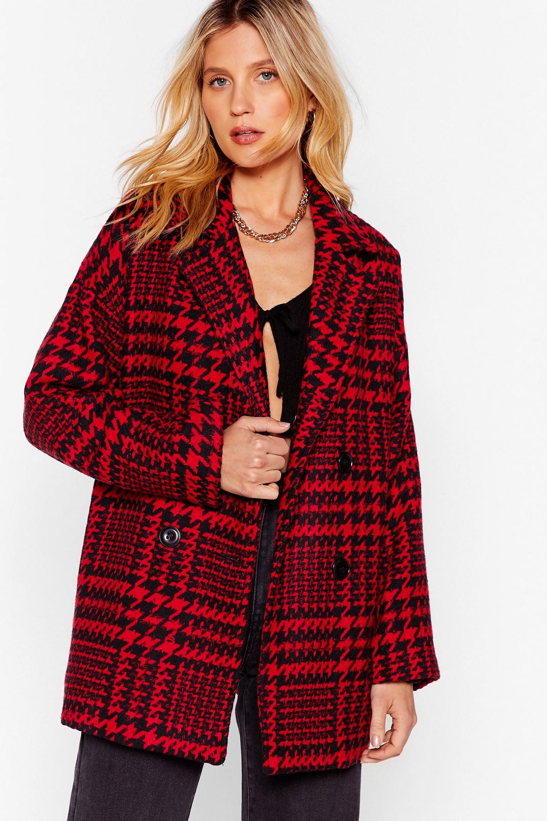 Red Houndstooth Faux Wool Jacket image number 1