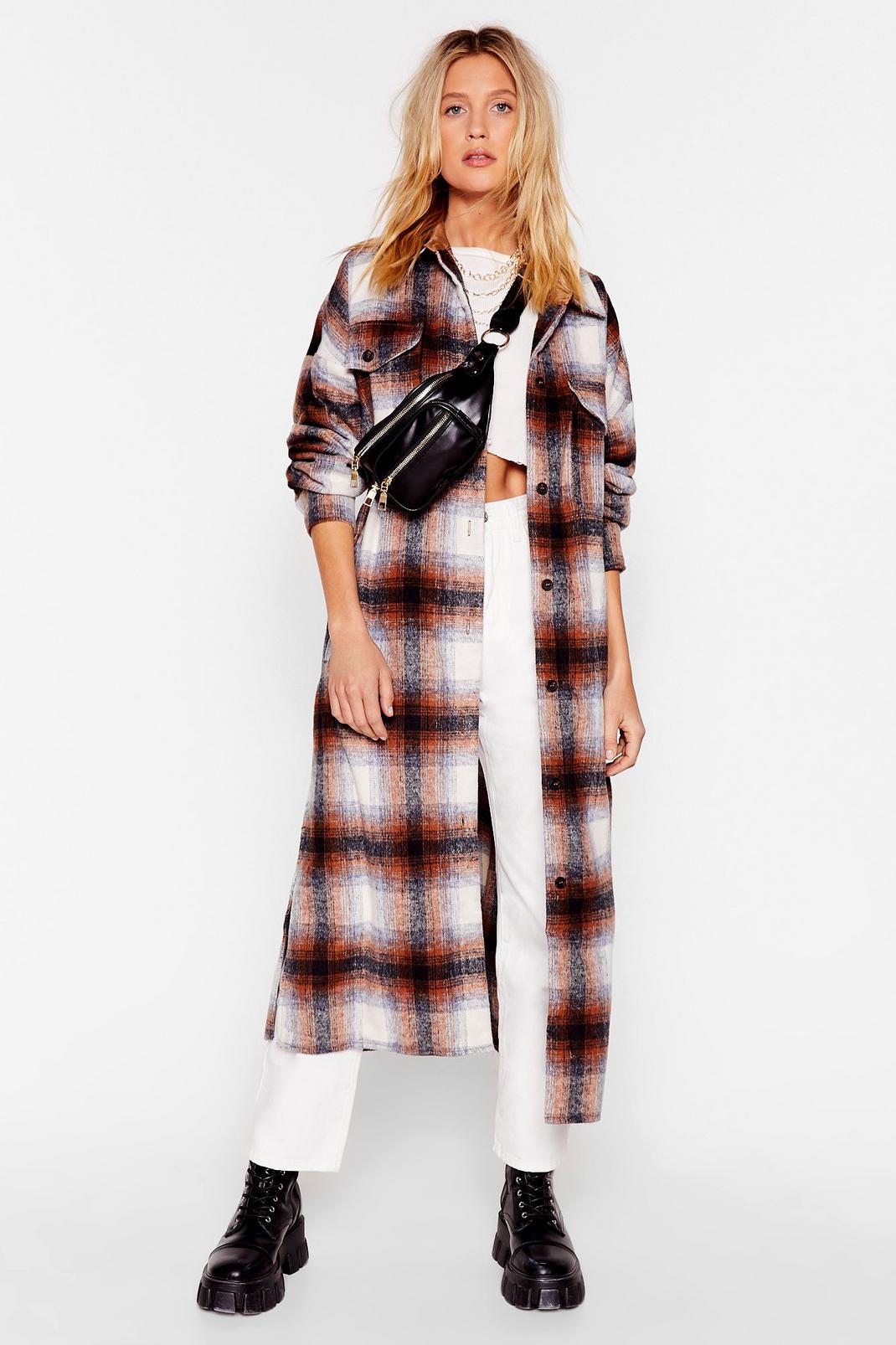 Check Relaxed Longline Coat | Nasty Gal
