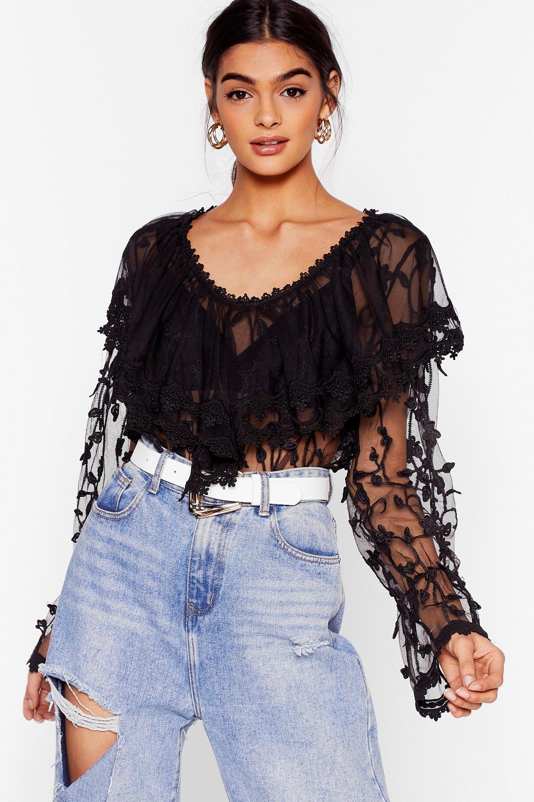 Lace No More Time Ruffle Embroidered Blouse image number 1