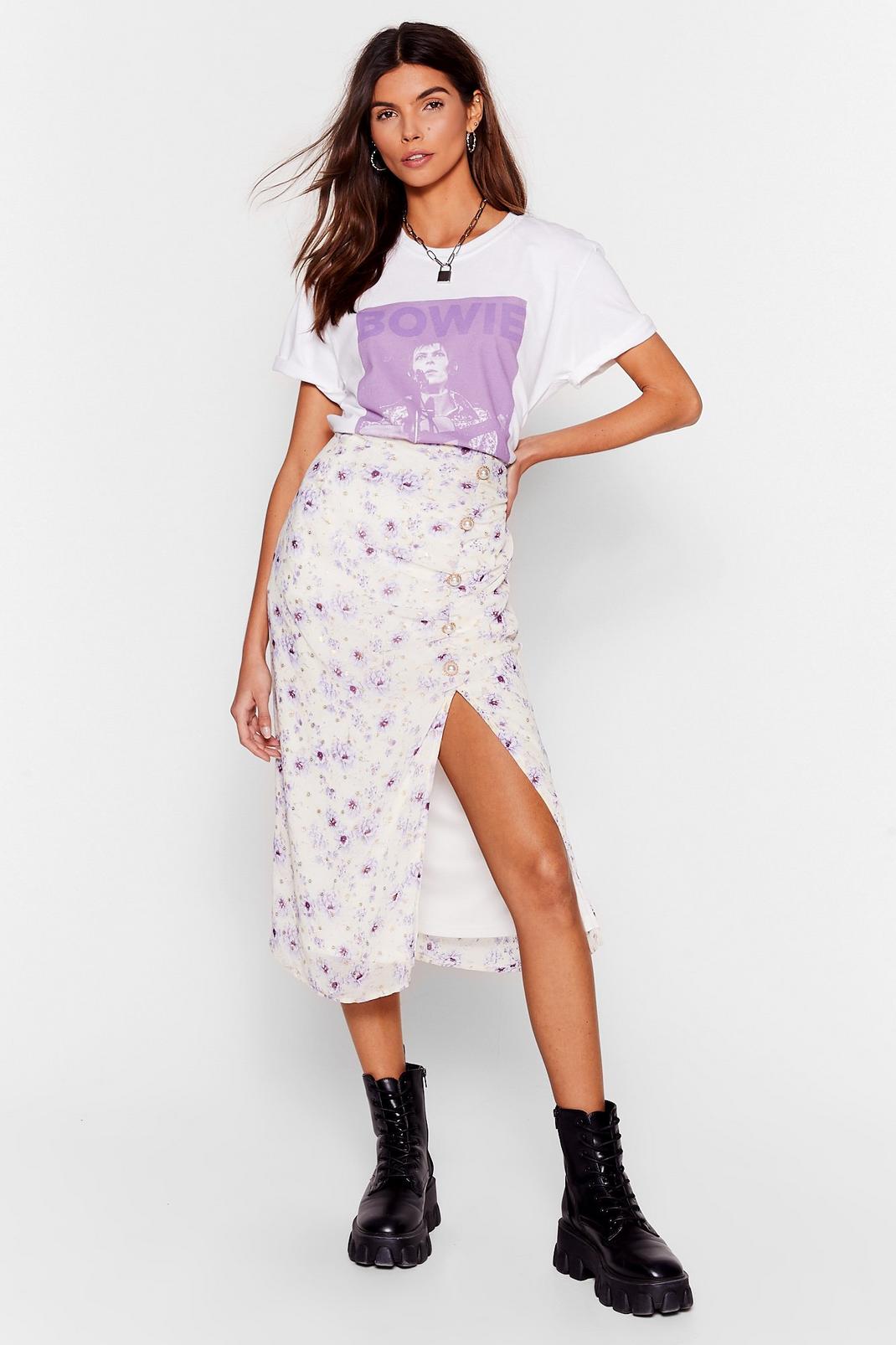Lilac Chiffon Floral Slit Midi Skirt image number 1