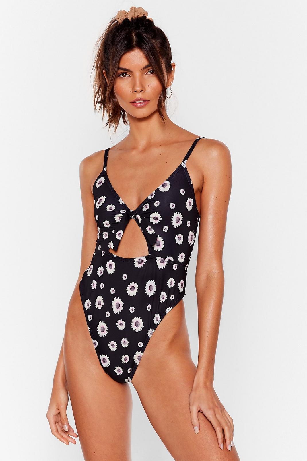 Black Daisy Cut Out Swimsuit image number 1
