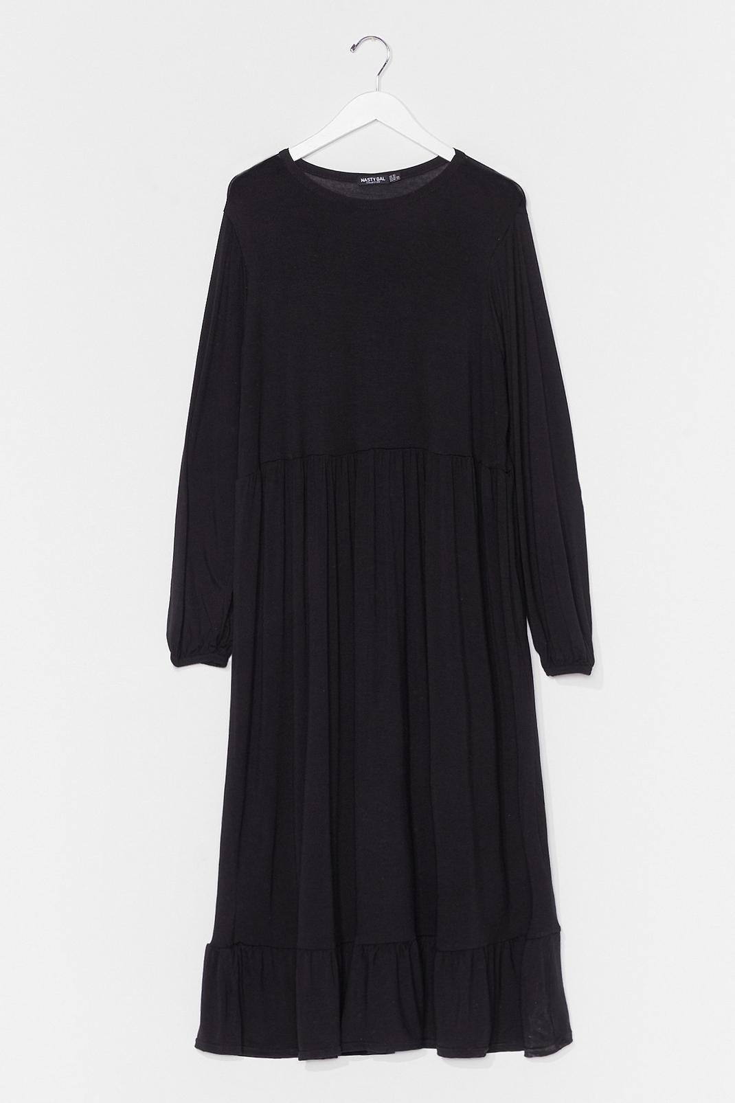 Black Plus Size Long Sleeve Midi Smock Dress image number 1