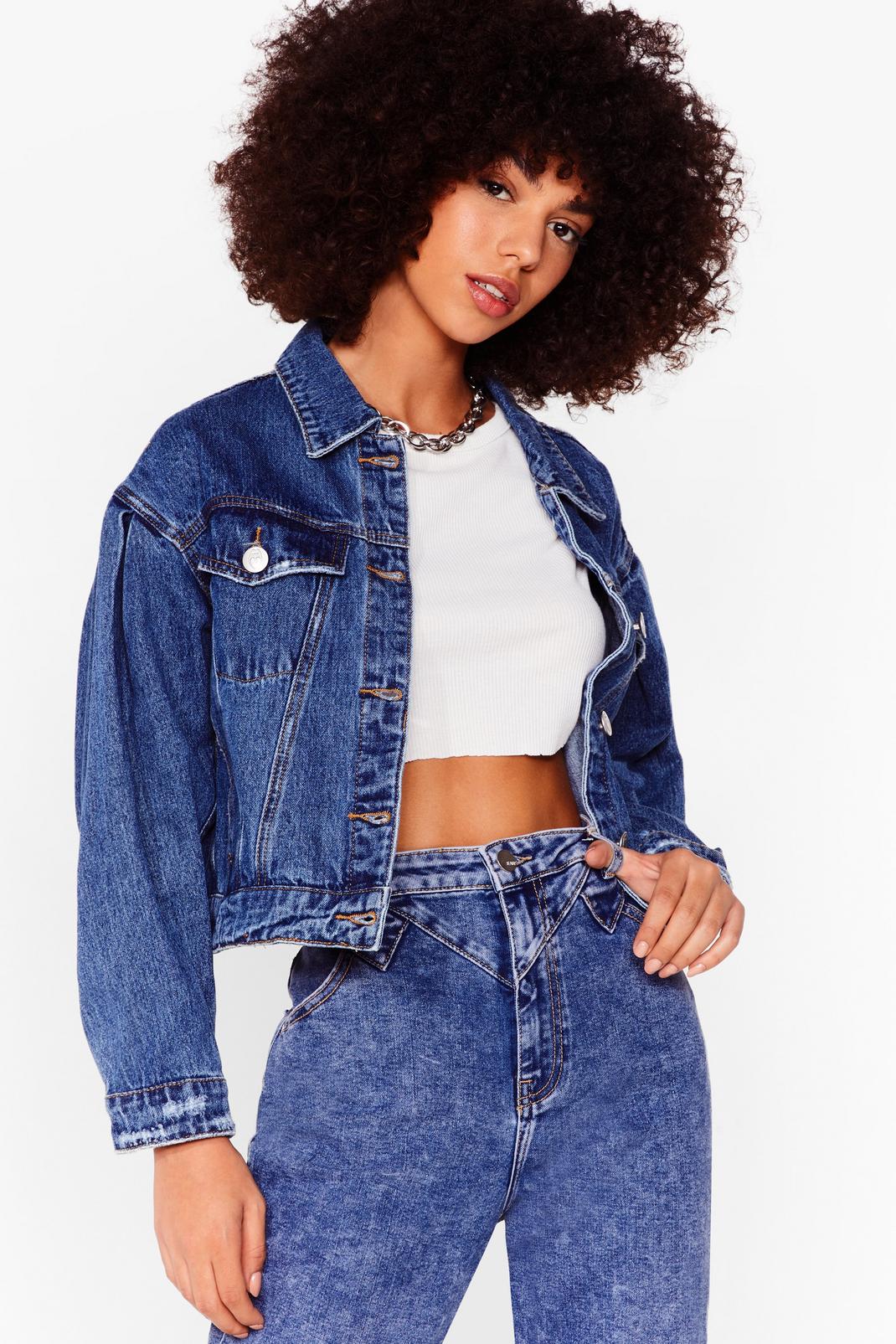 Mid Wash Balloon Sleeved Cropped Denim Jacket | Nasty Gal