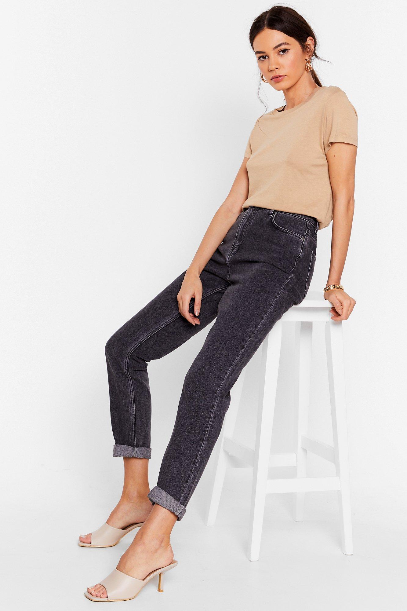 grey high waisted mom jeans