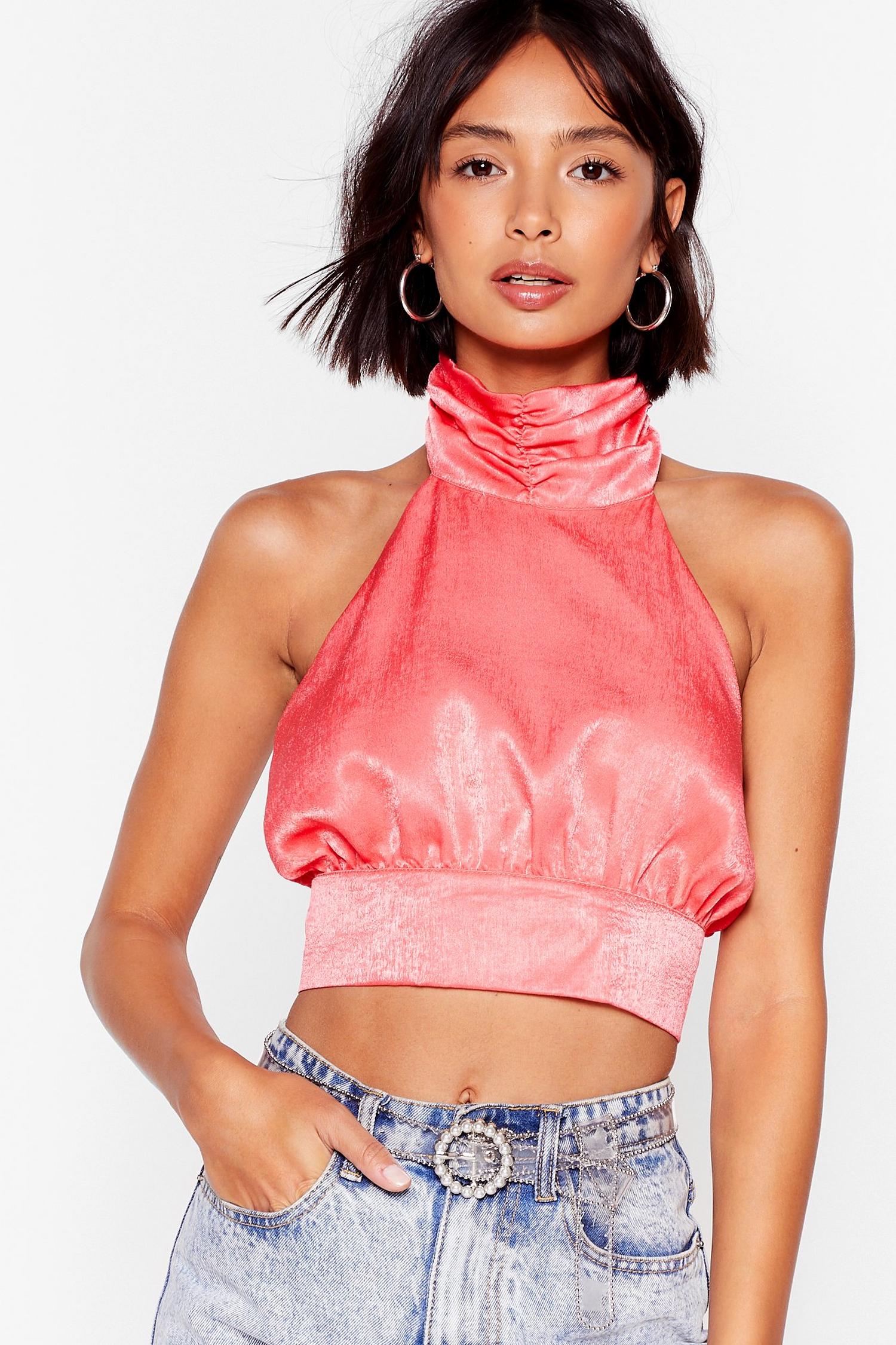 white cropped high neck top