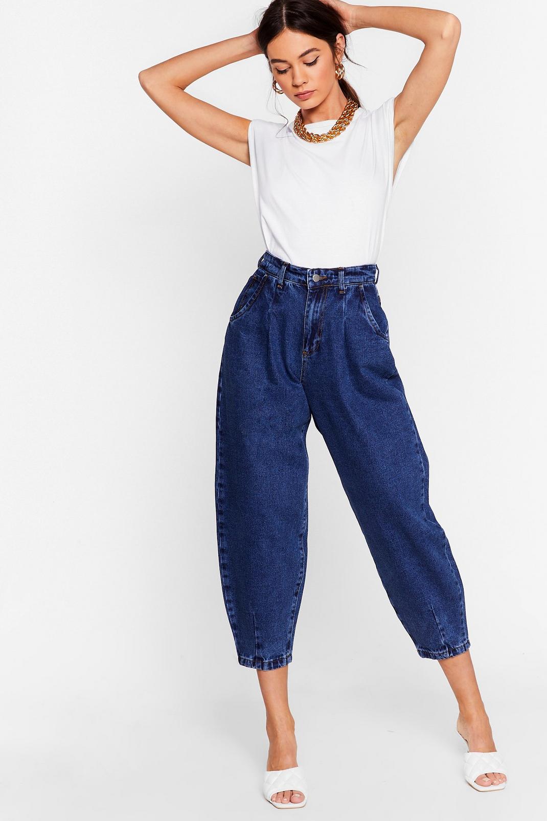 Washed blue Loose High Waisted Tapered Jeans image number 1