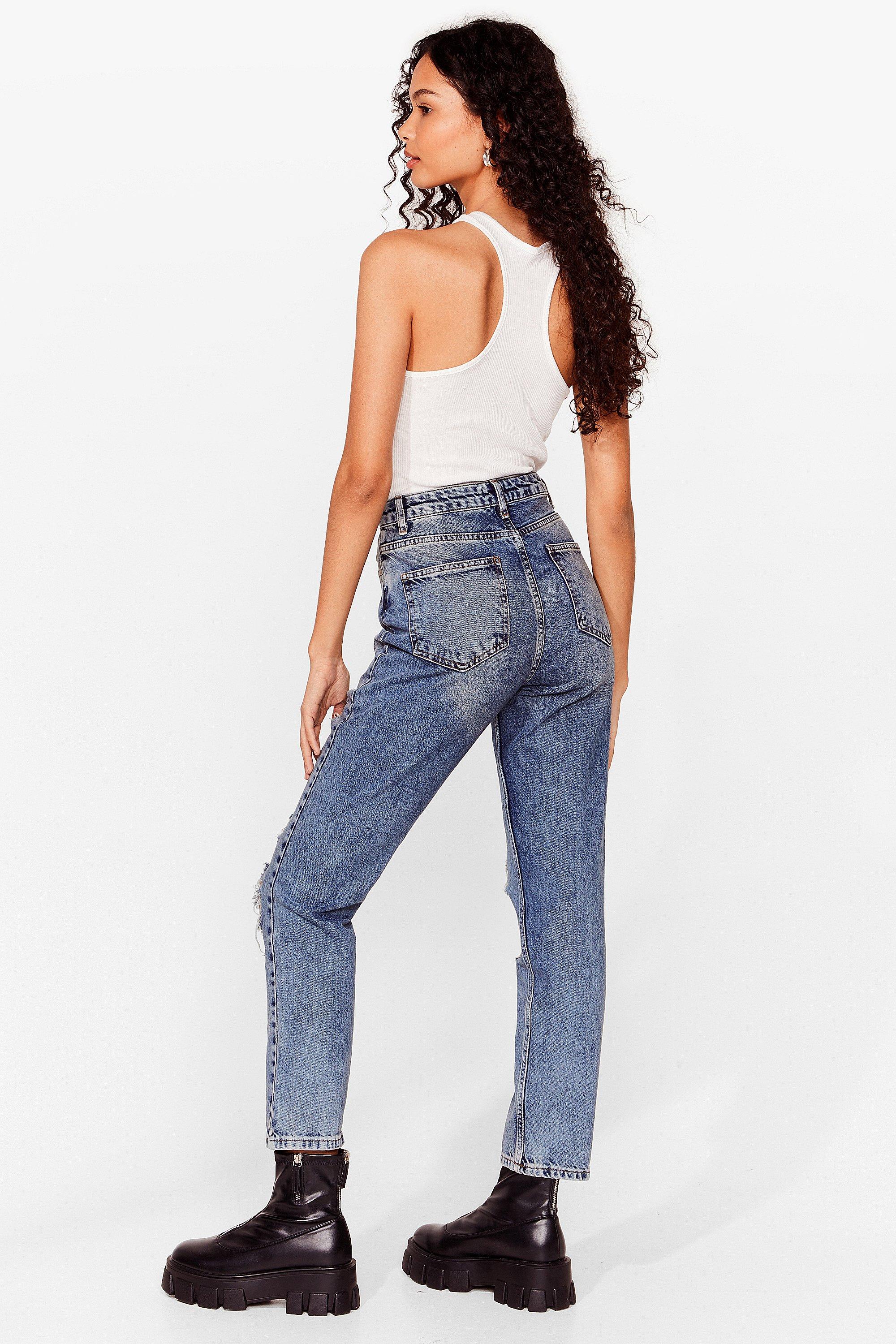 high waisted ripped knee mom jeans