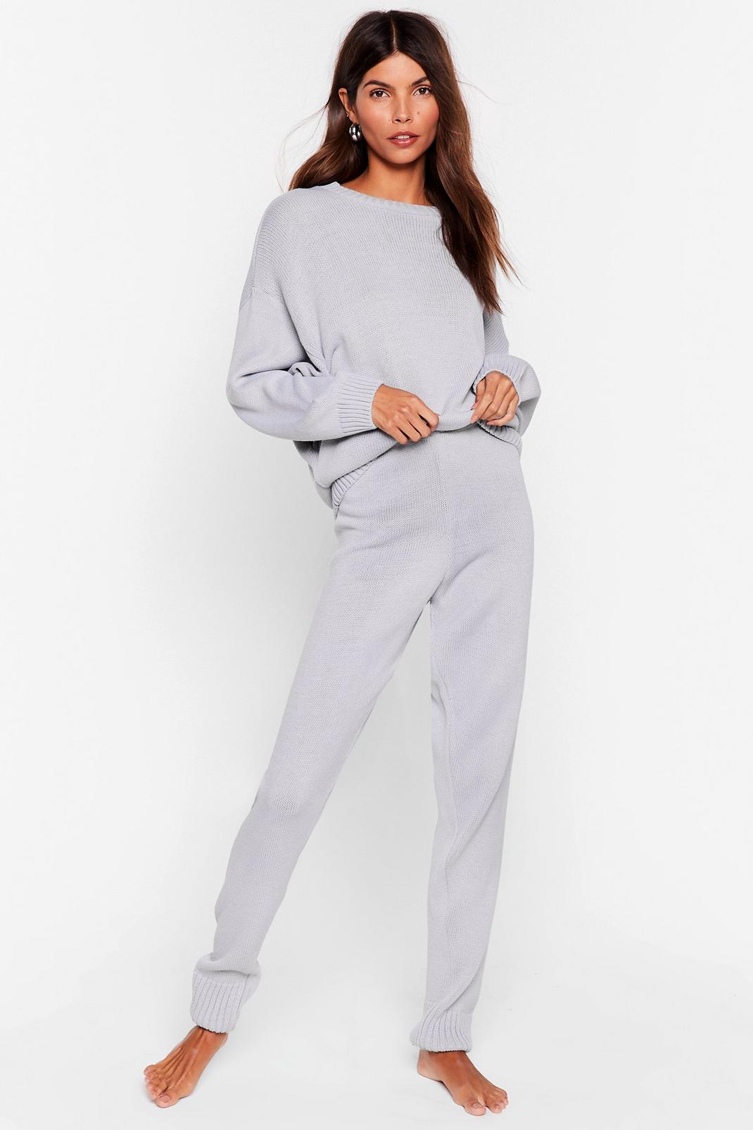 Grey Knitted Jumper and Tracksuit Pants Set image number 1