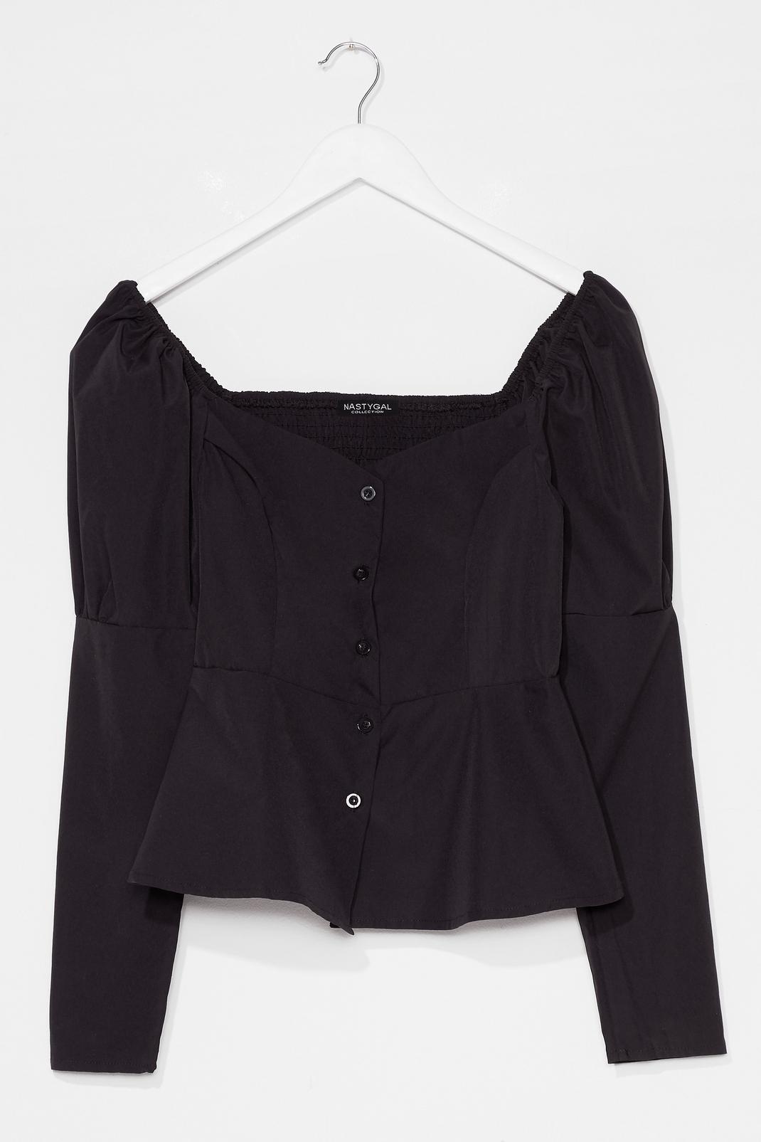 Black Keep 'Em Sweetheart Puff Sleeve Button-Down Blouse image number 1