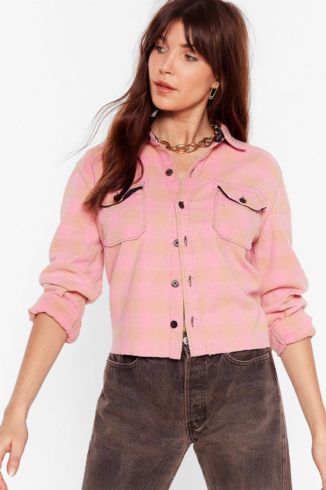 Vintage Relaxed Check Print Cropped Shirt image number 1