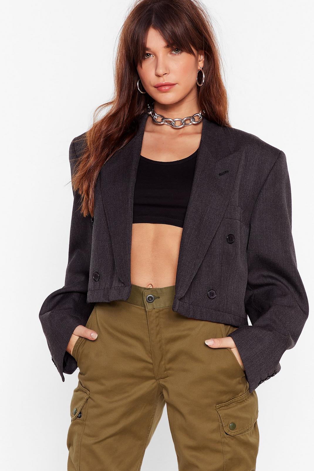 Charcoal Vintage Tailored Cropped Double Breasted Blazer image number 1