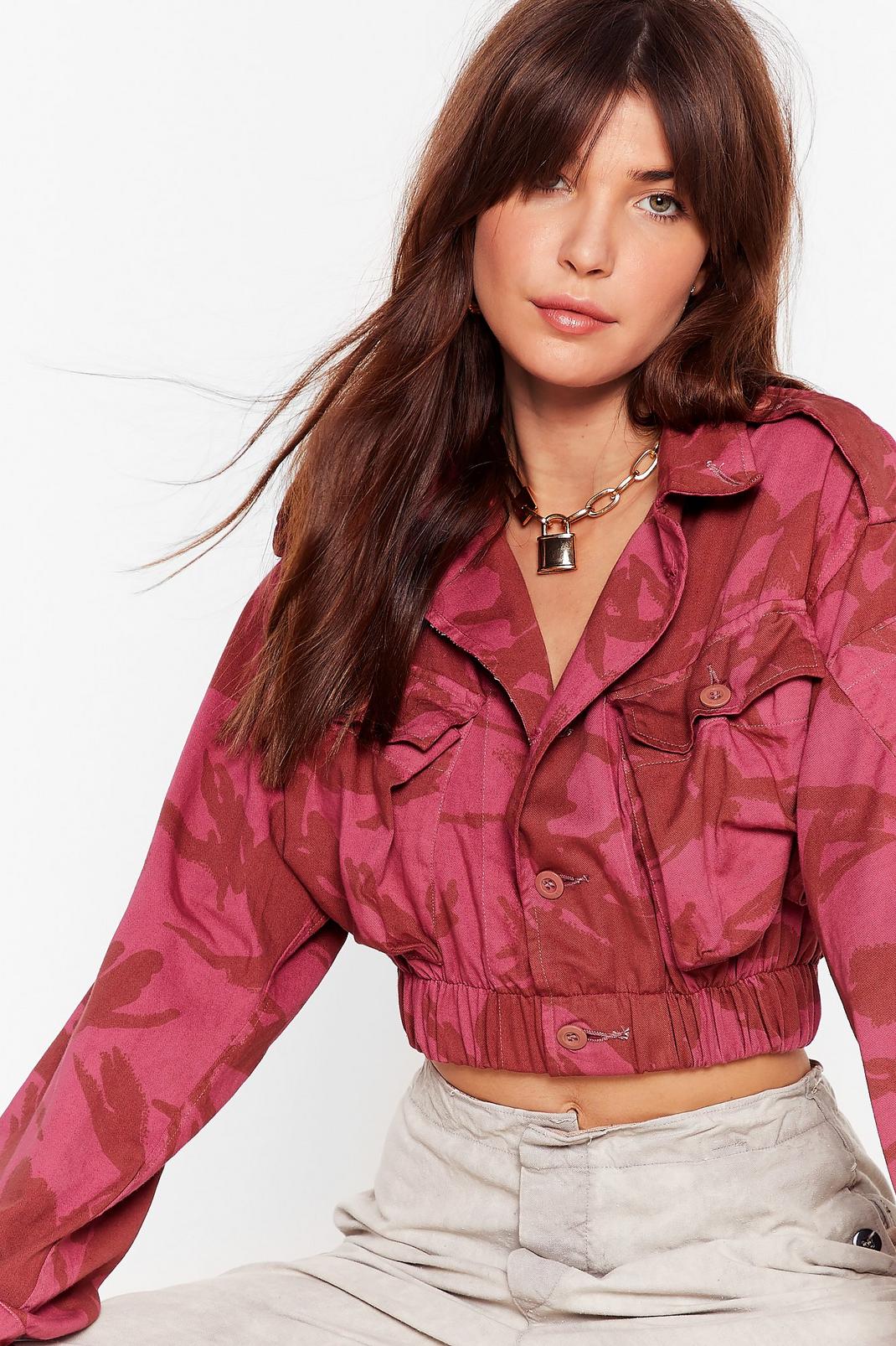 Pink Nasty Gal Vintage In Line Cropped Camo Jacket image number 1