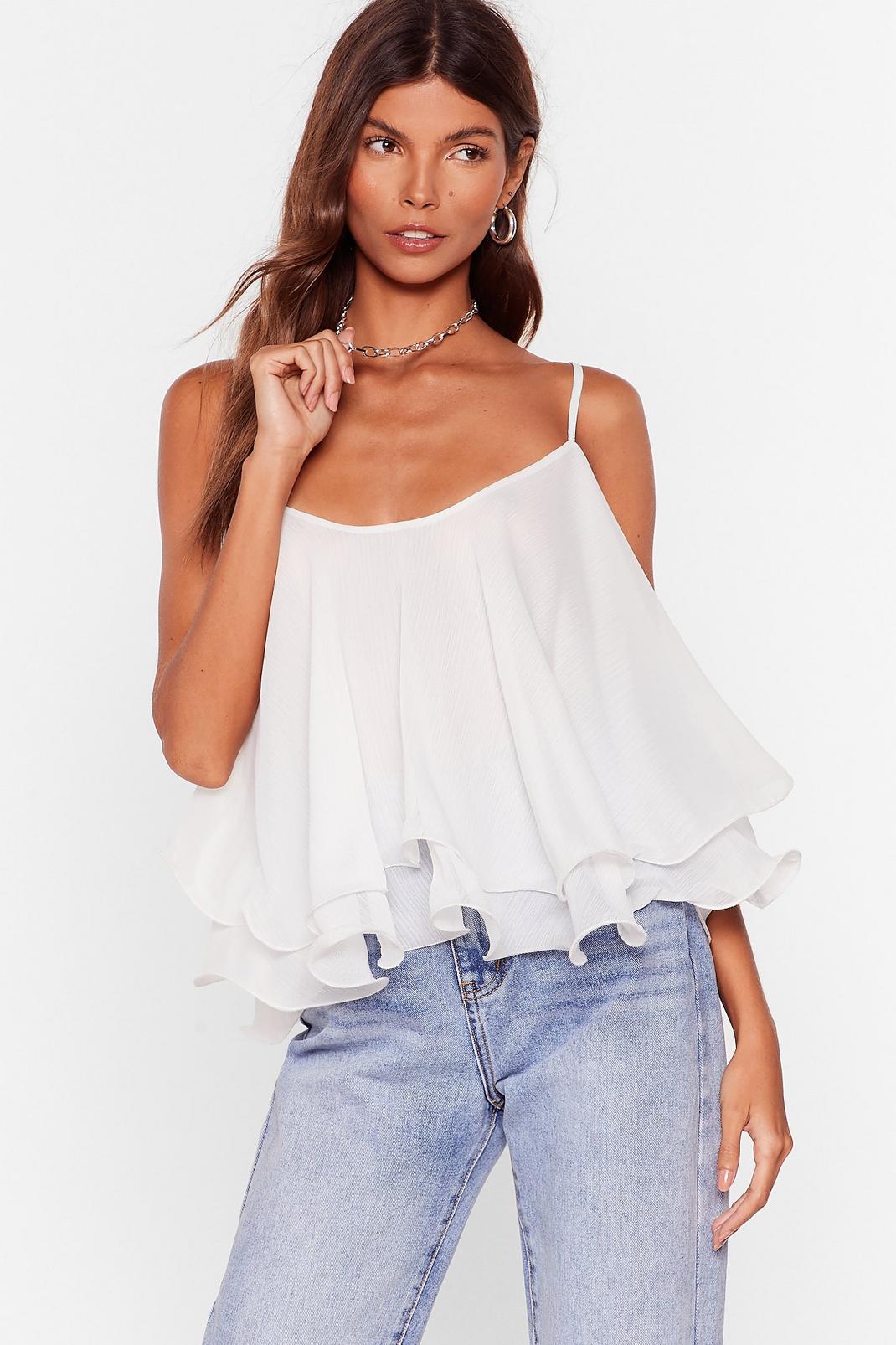 White Swing into Action Ruffle Cami Top image number 1