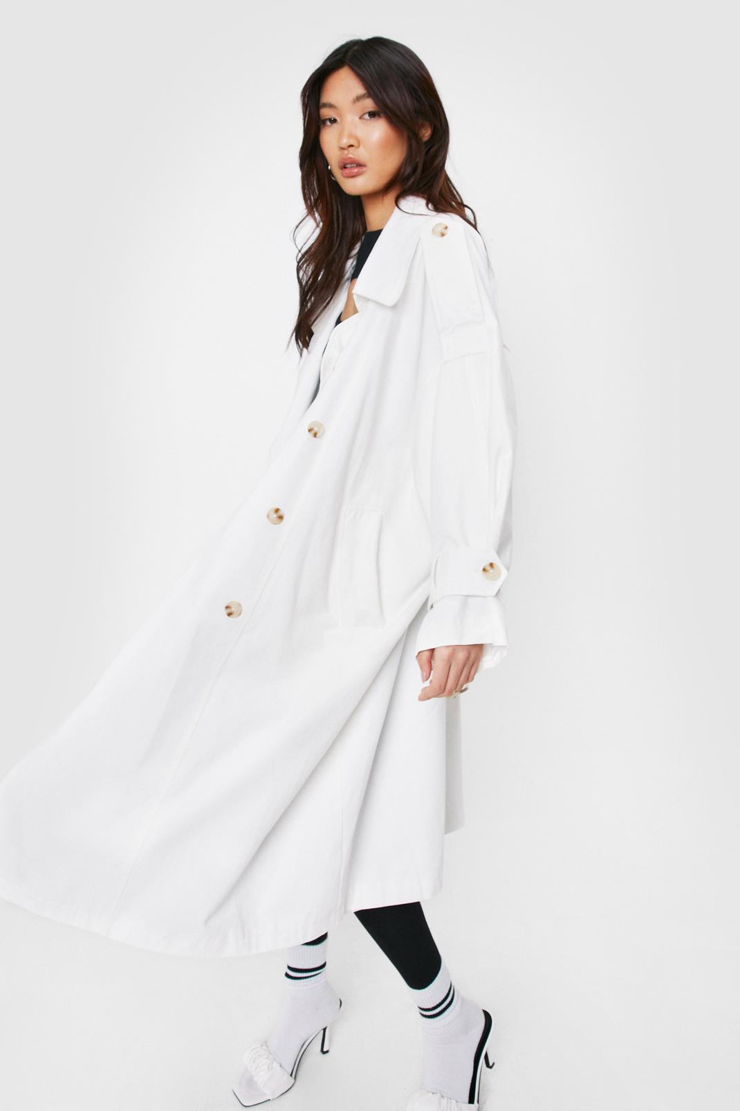 White Oversized Double Breasted Belted Trench Coat image number 1