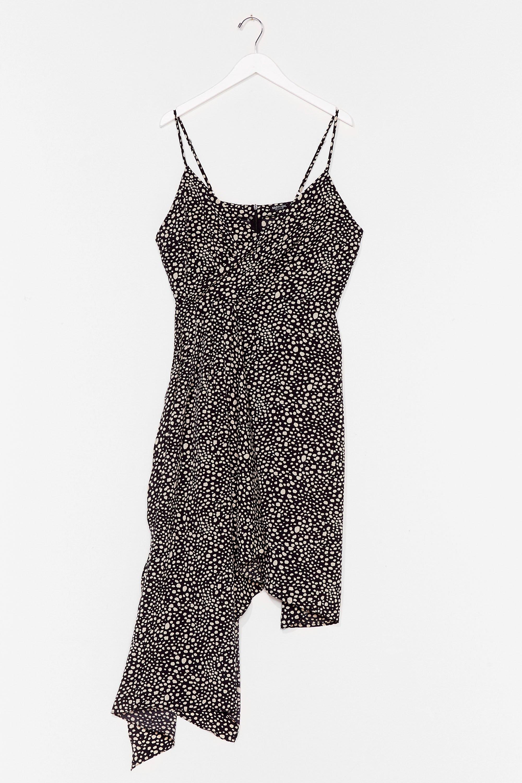 black spotted asymmetrical dress